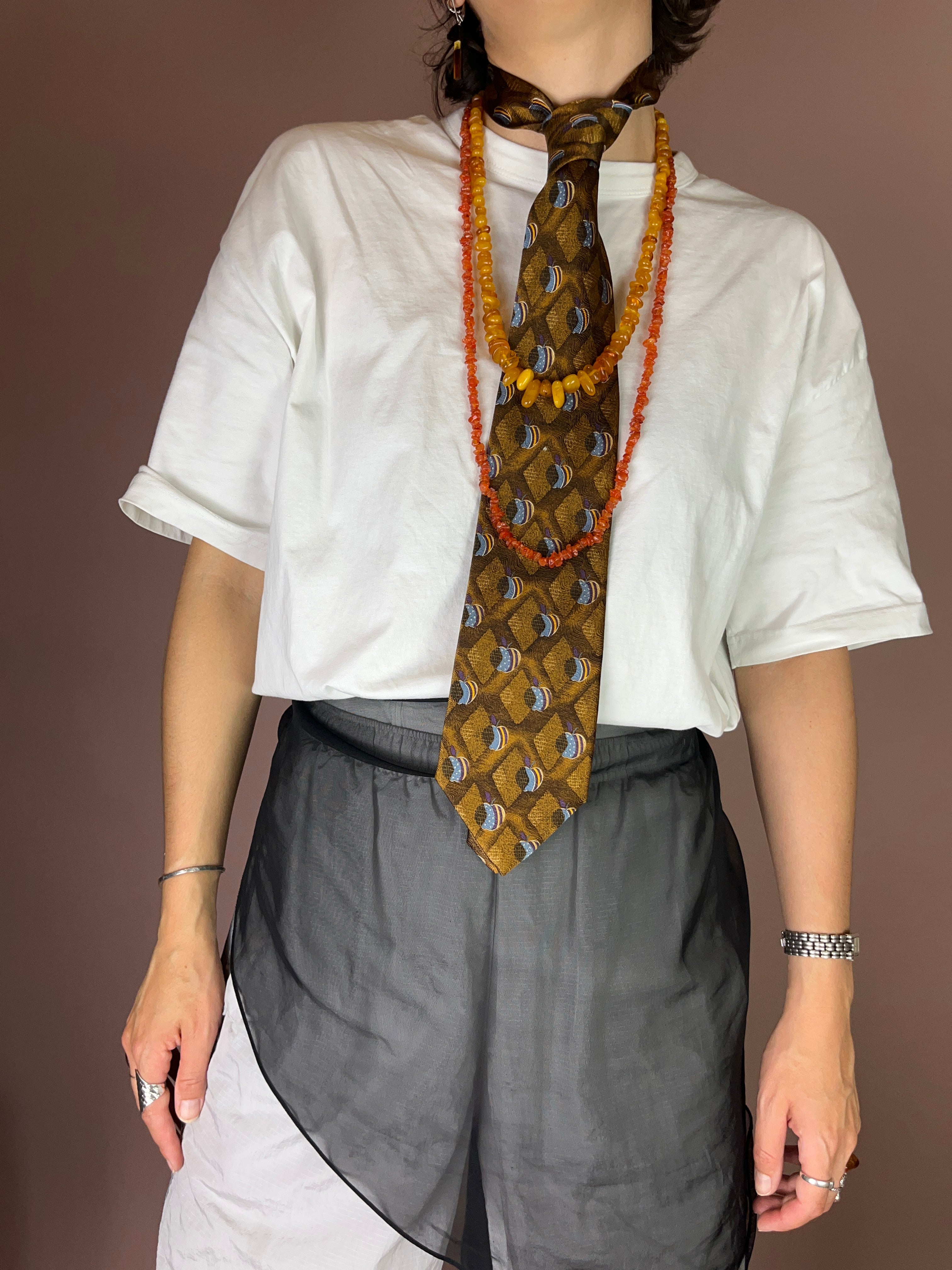 Krawatte Gold-Braun mit Muster – Vintage Print