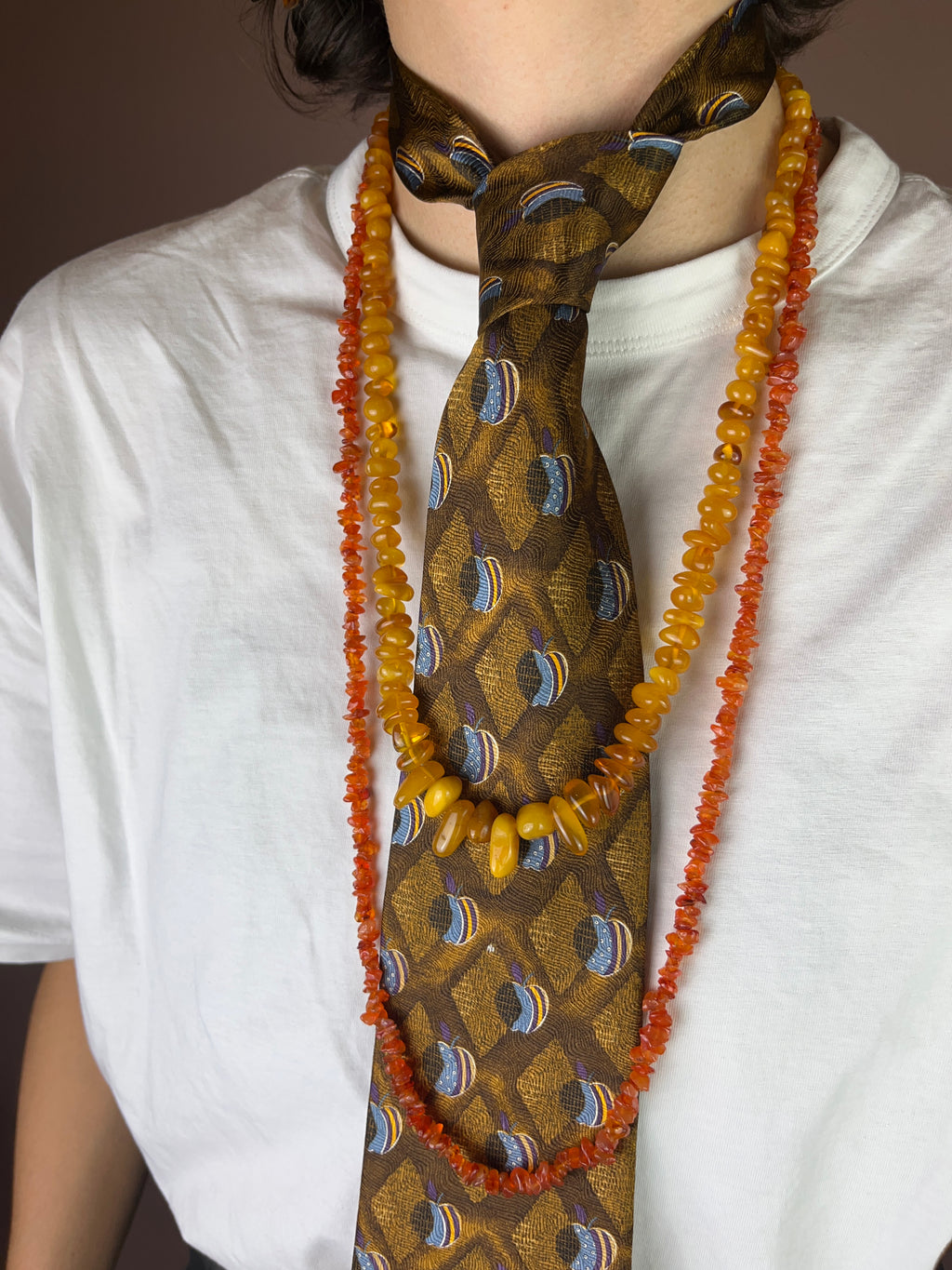 Krawatte Gold-Braun mit Muster – Vintage Print