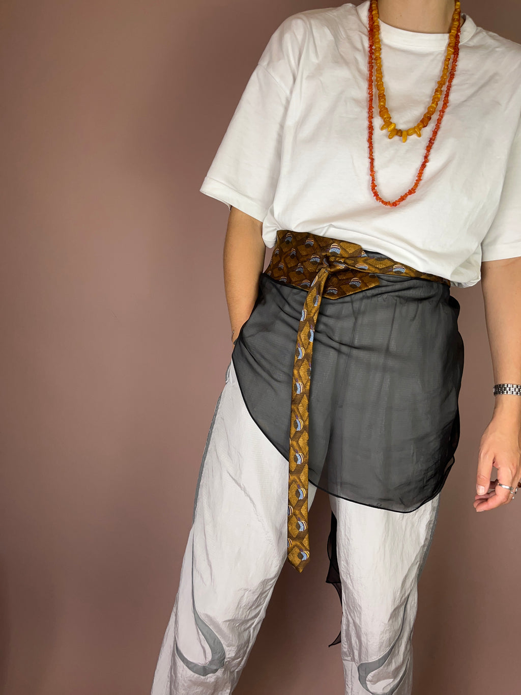 Krawatte Gold-Braun mit Muster – Vintage Print