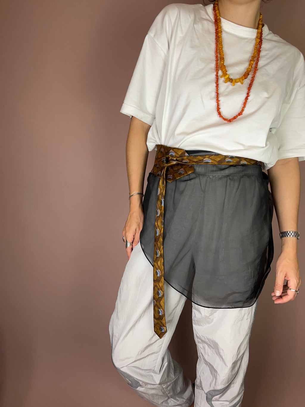 Krawatte Gold-Braun mit Muster – Vintage Print