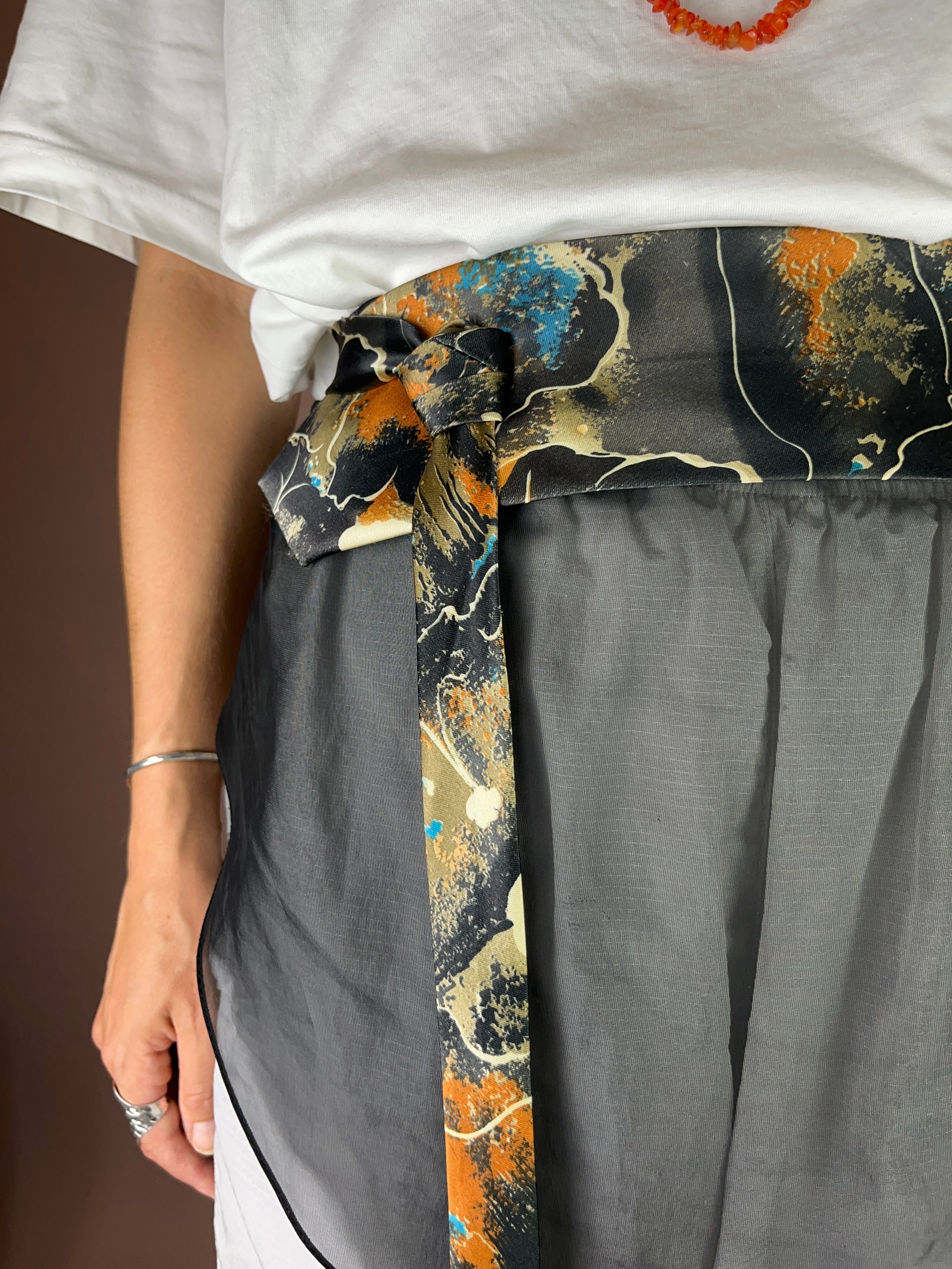 Krawatte Batik-Print Schwarz-Orange-Blau