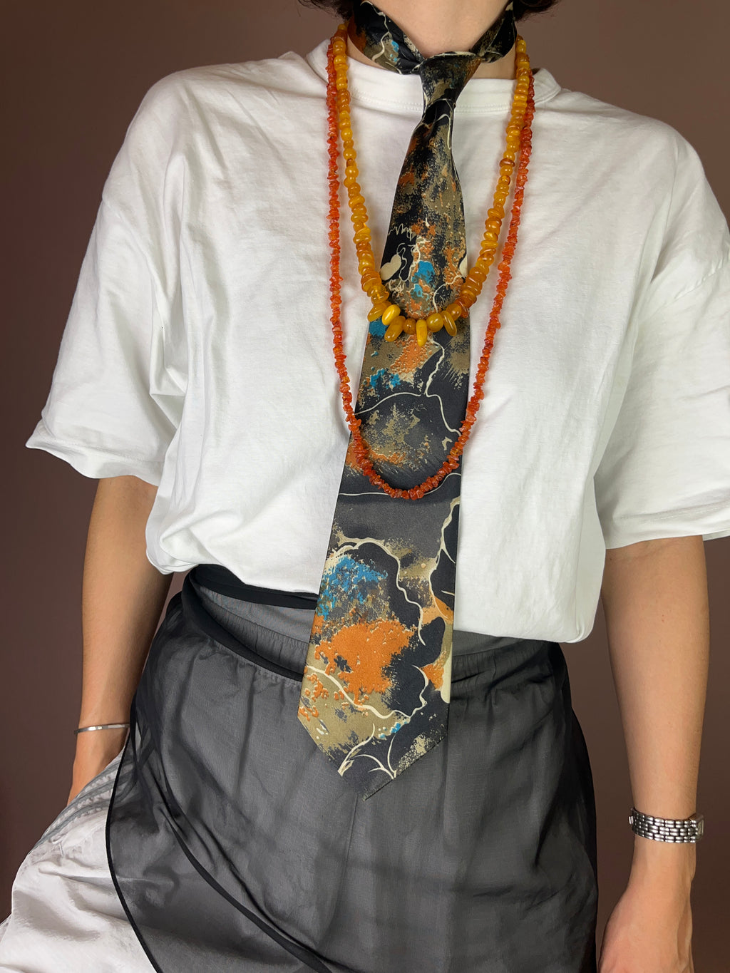 Krawatte Batik-Print Schwarz-Orange-Blau