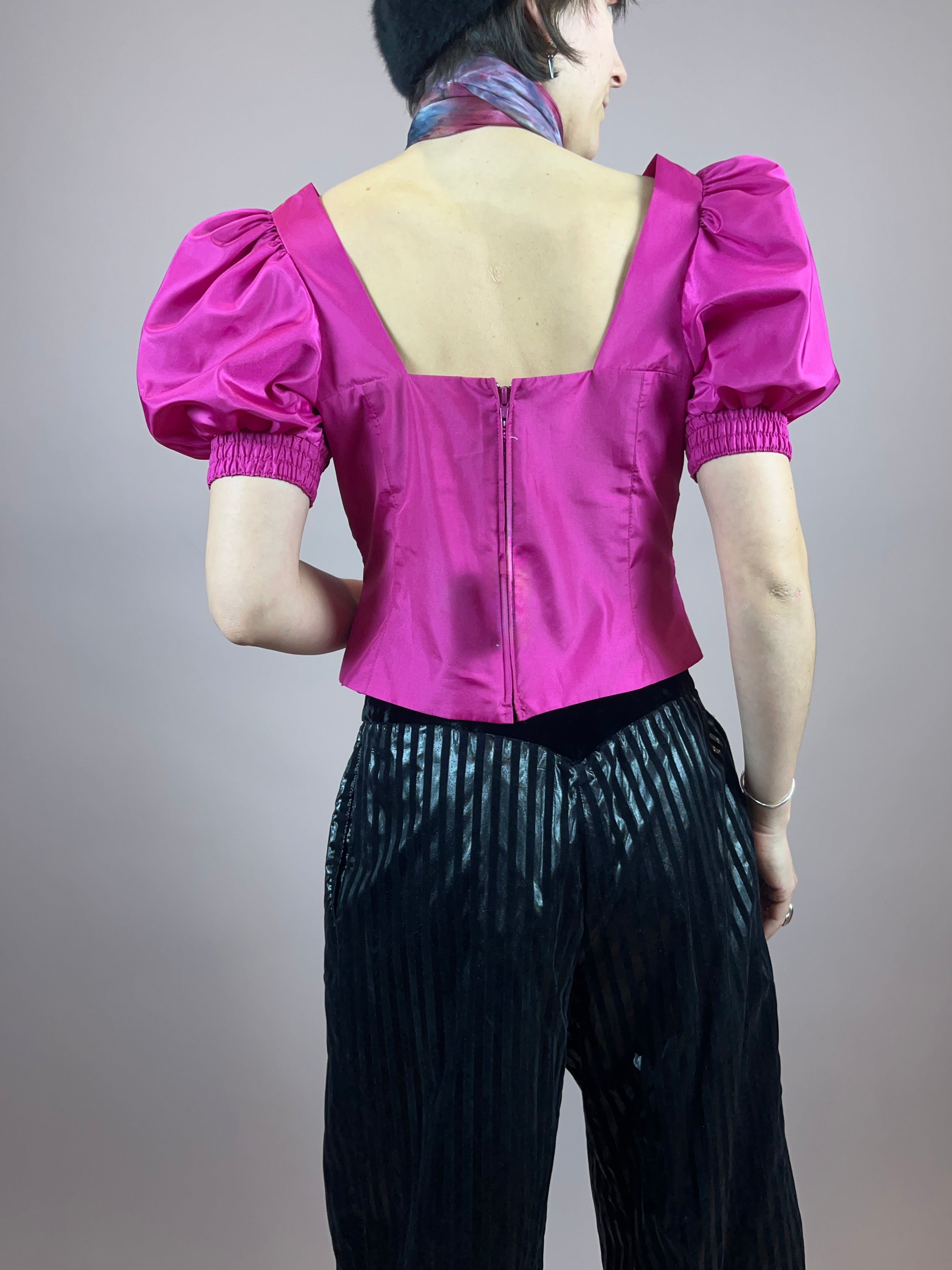 Bluse 80s Pink Puffärmel Gr. 40