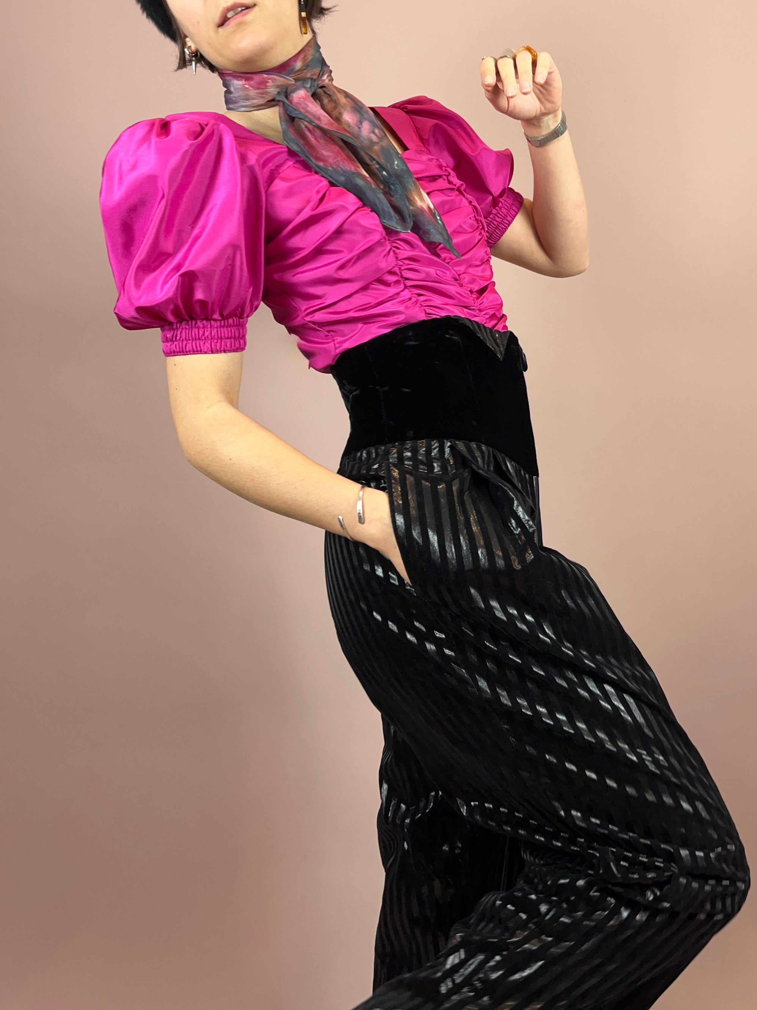 Bluse 80s Pink Puffärmel Gr. 40