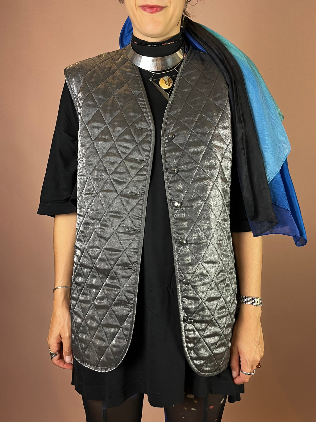 Silberne Steppweste Metallic Rautenmuster Gr. 42/44