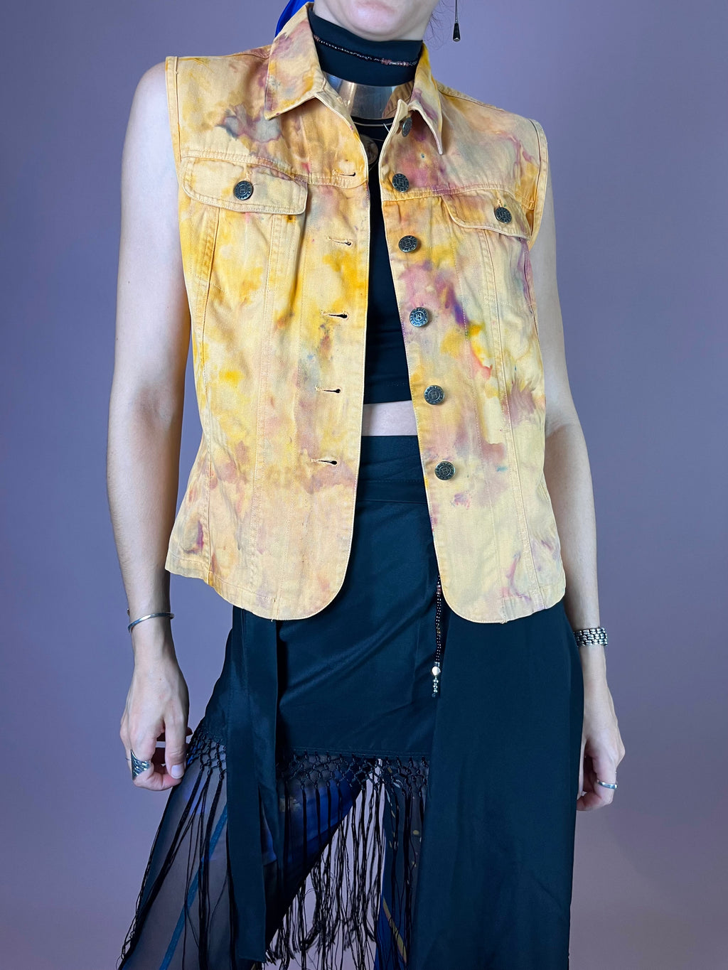Gelbe Batik Jeansweste Hennes Gr. 36/38