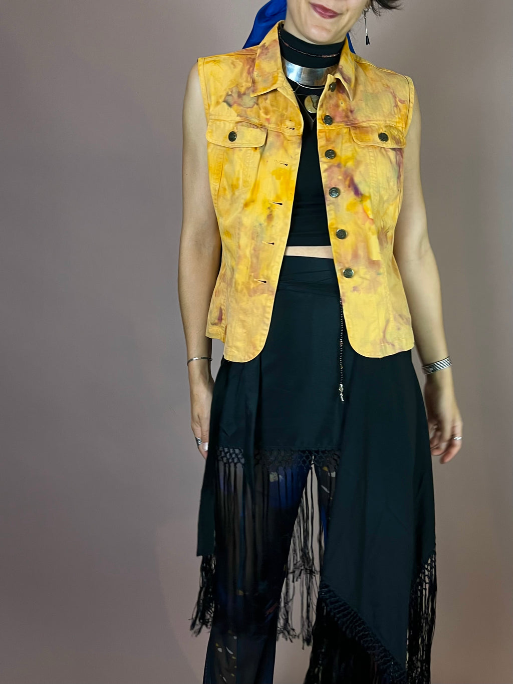 Gelbe Batik Jeansweste Hennes Gr. 36/38