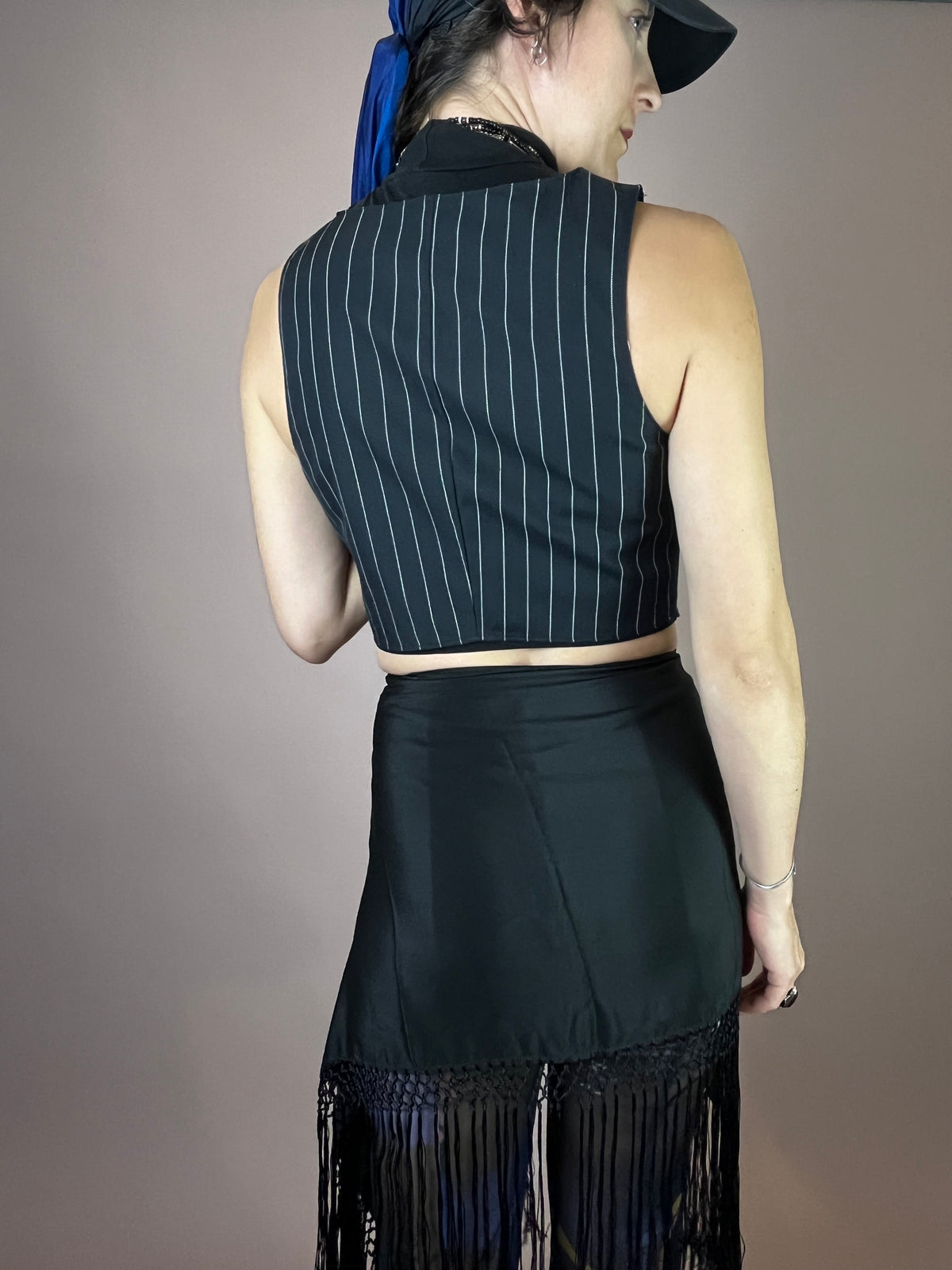 Nadelstreifen Weste Kurz Schwarz Weiß Gr. 34