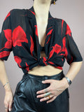 Bluse Schwarz Rot Blumen Gr. 42