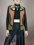 Strickjacke Wildleder Patchwork 70s Hippie Vibes Gr. 38
