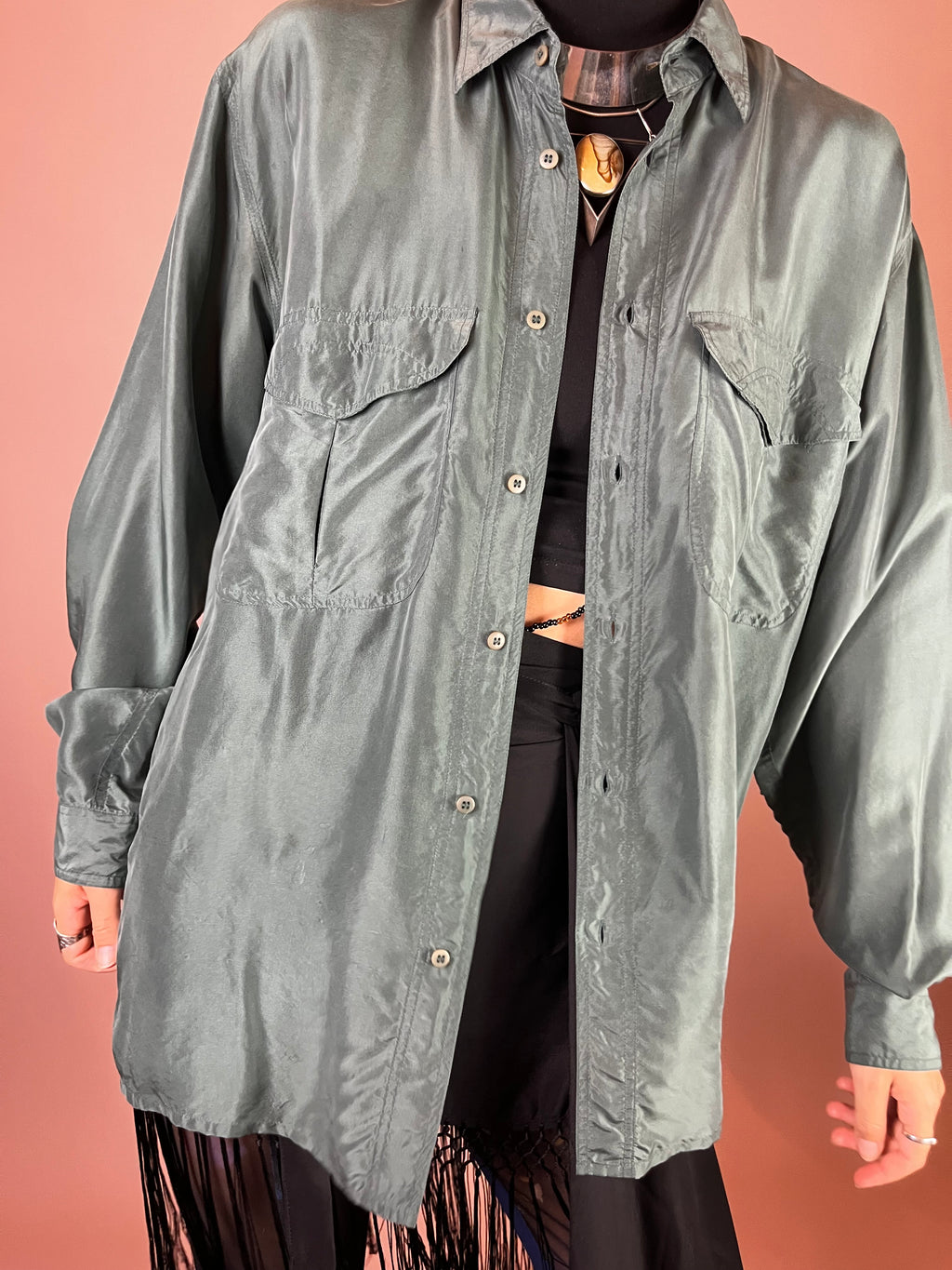 Seidenbluse Flaschengrün Oversized Gr. XL