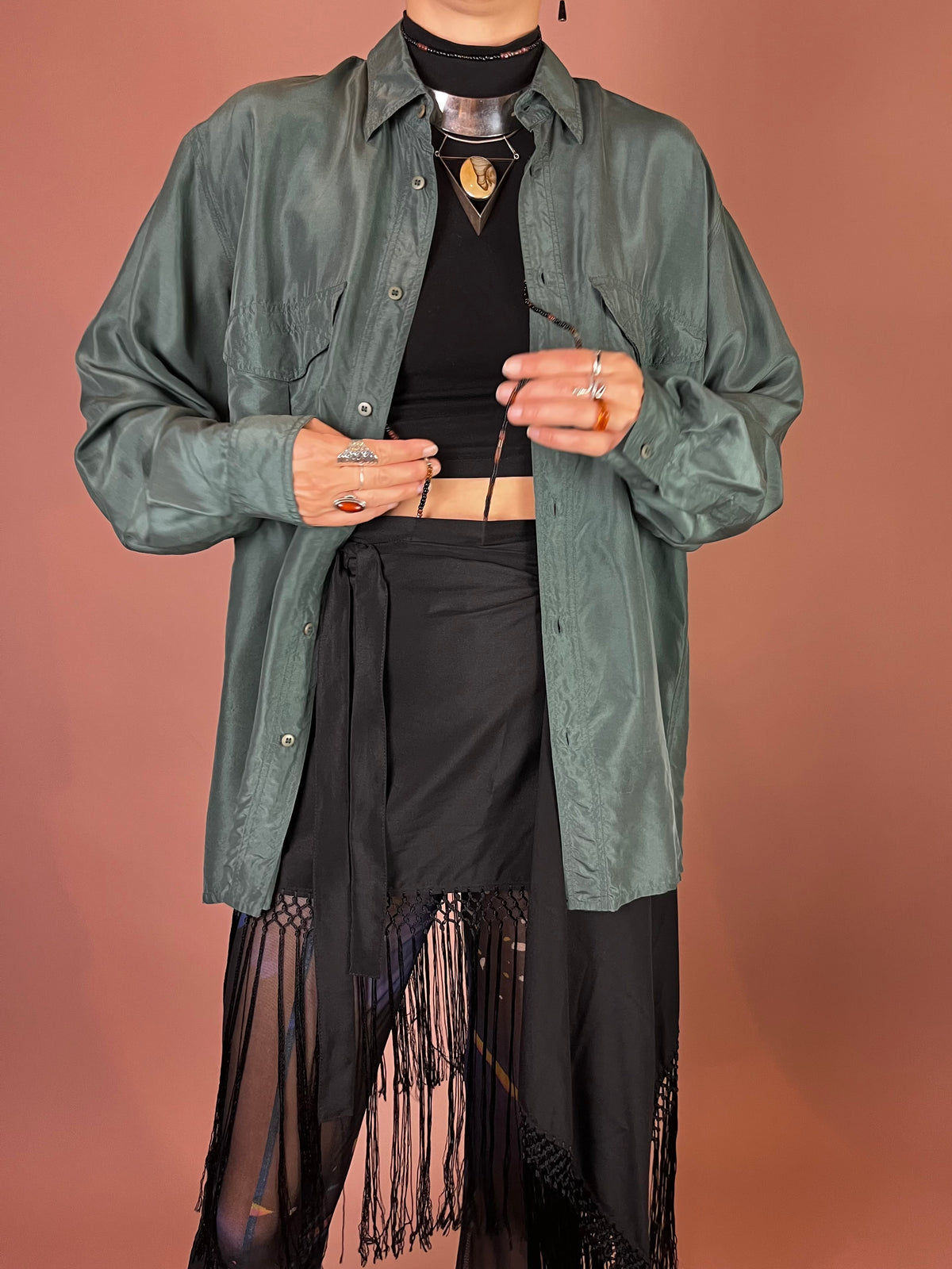 Seidenbluse Flaschengrün Oversized Gr. XL