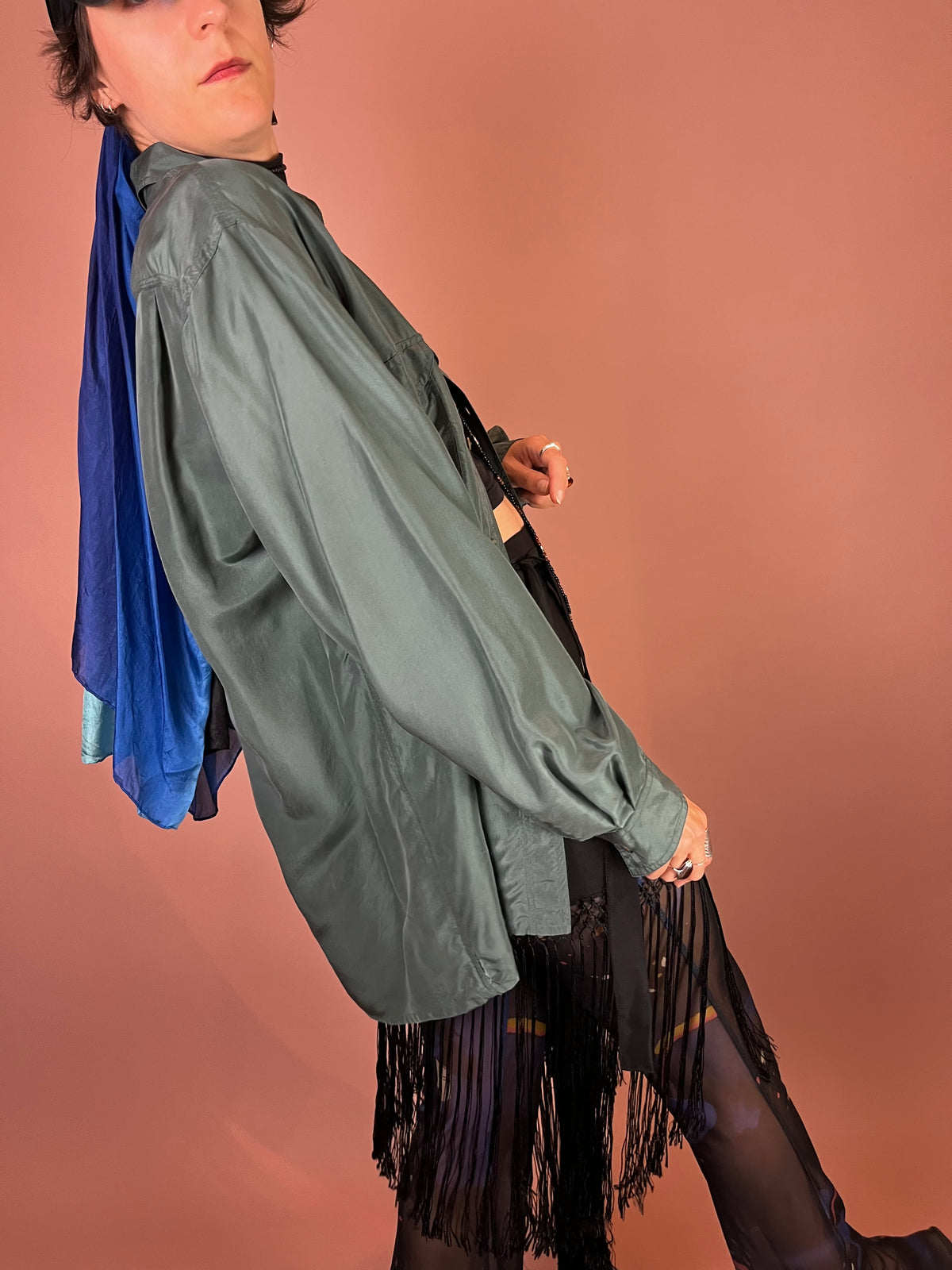 Seidenbluse Flaschengrün Oversized Gr. XL