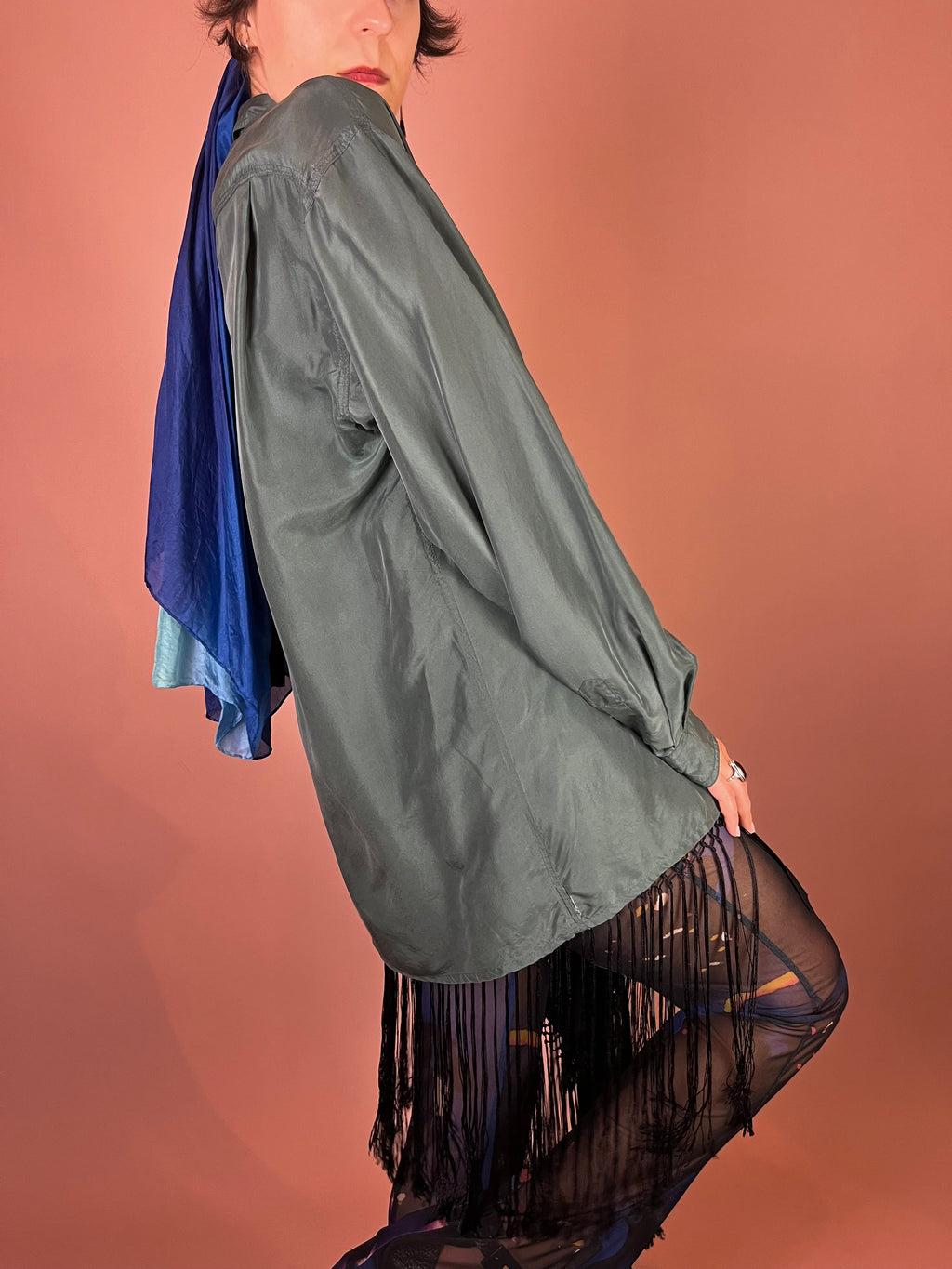 Seidenbluse Flaschengrün Oversized Gr. XL