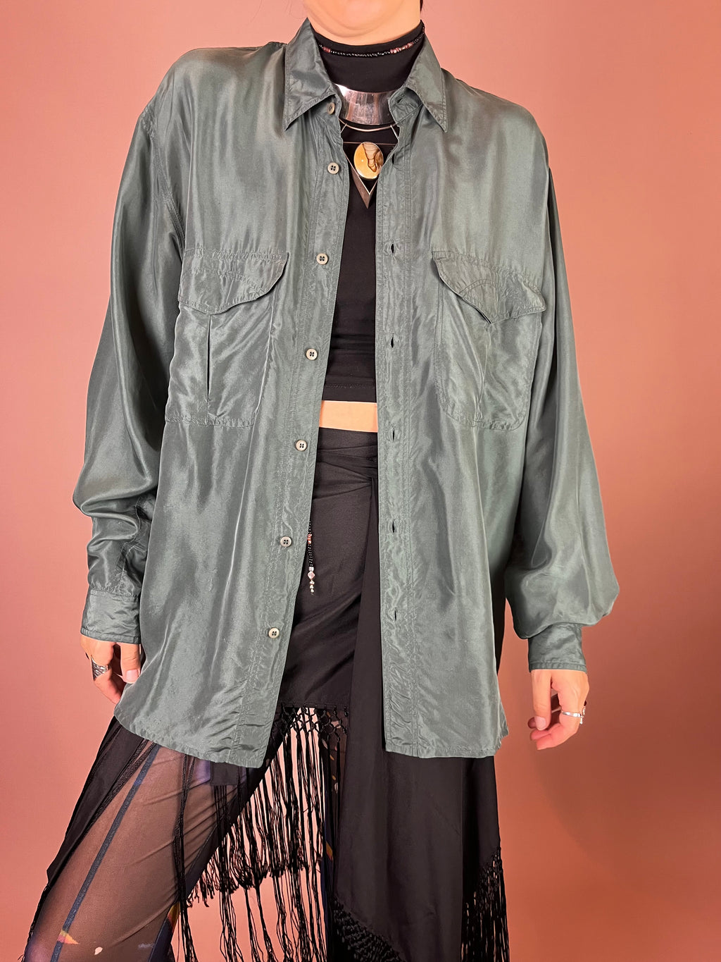 Seidenbluse Flaschengrün Oversized Gr. XL