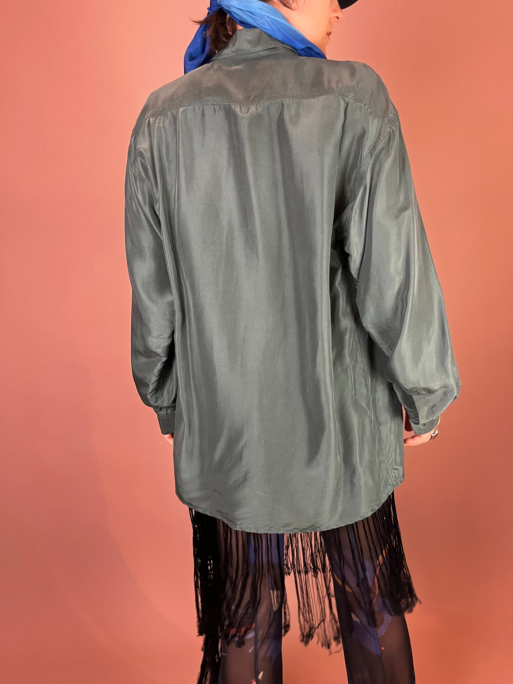 Seidenbluse Flaschengrün Oversized Gr. XL