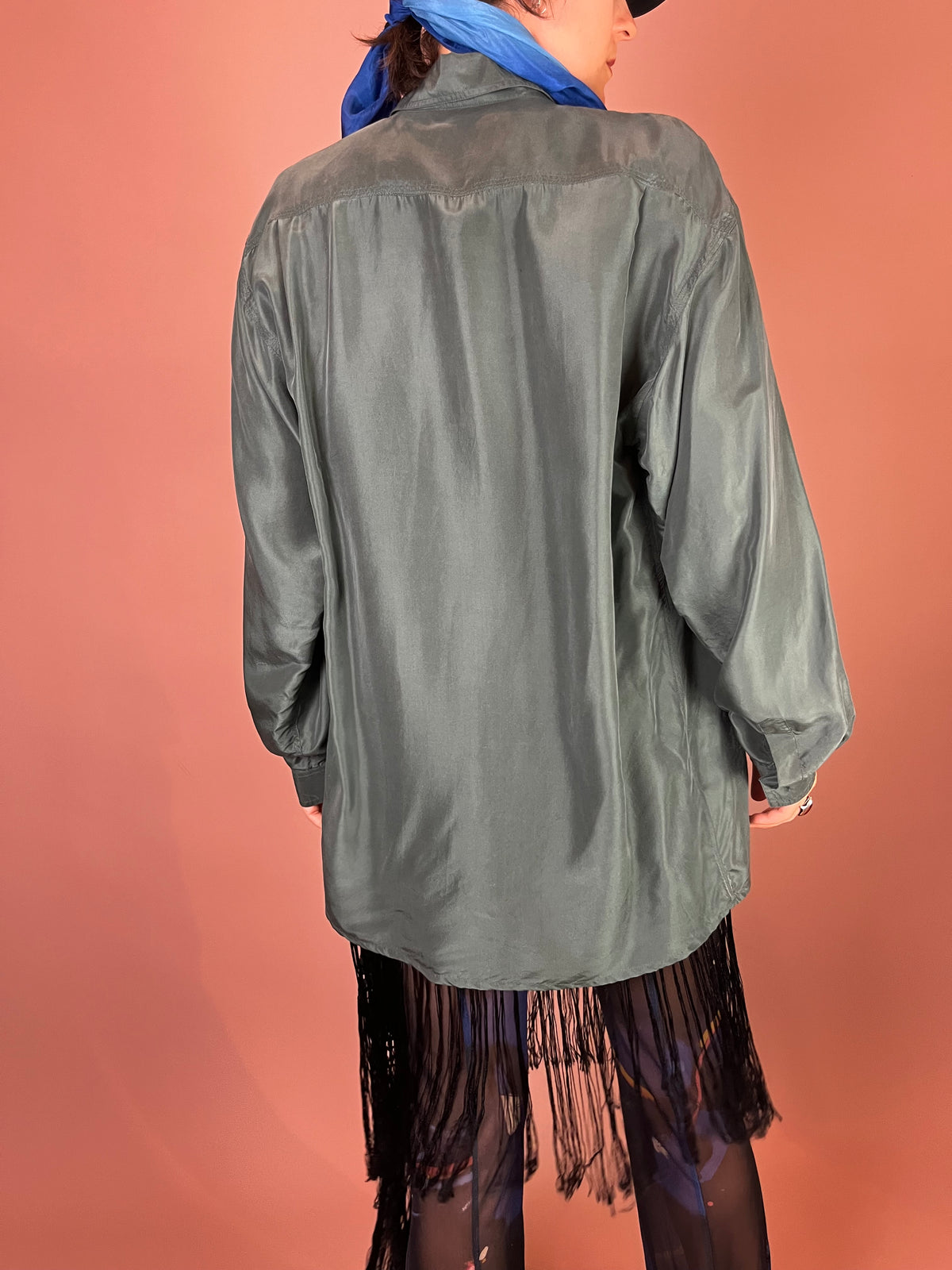 Seidenbluse Flaschengrün Oversized Gr. XL