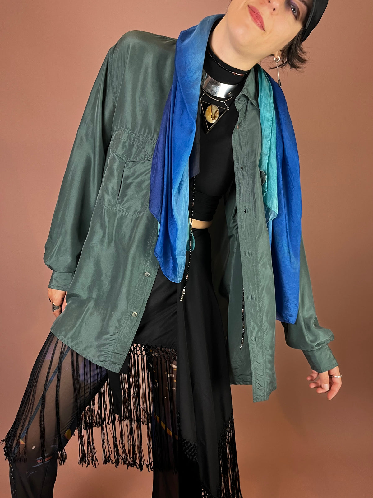 Seidenbluse Flaschengrün Oversized Gr. XL