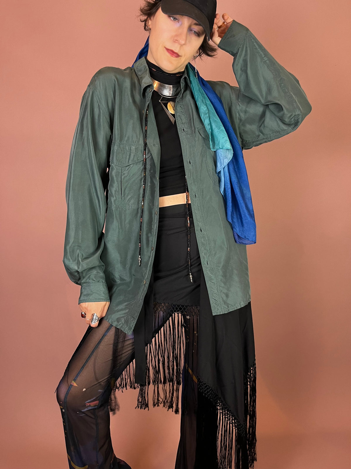 Seidenbluse Flaschengrün Oversized Gr. XL