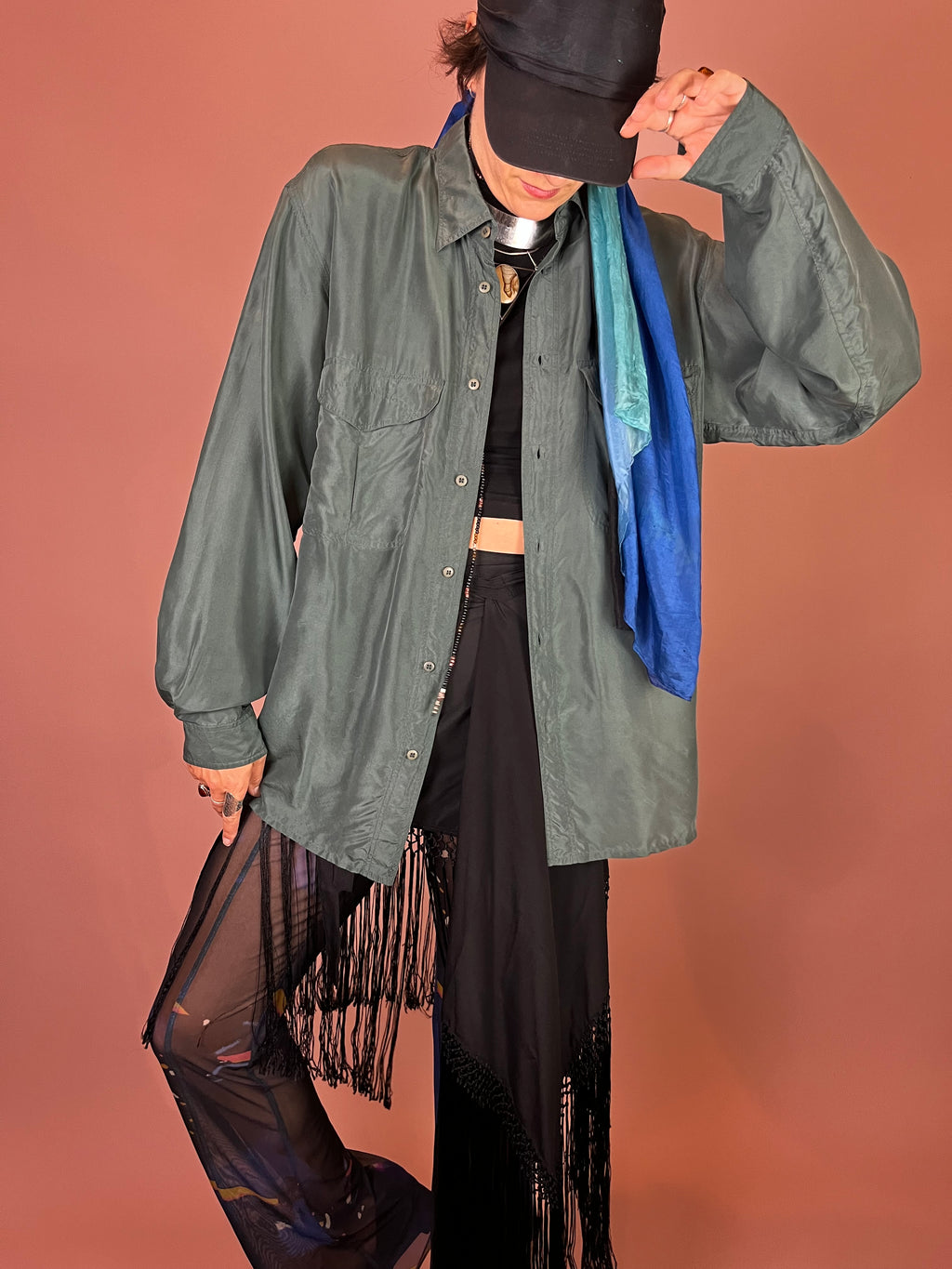 Seidenbluse Flaschengrün Oversized Gr. XL