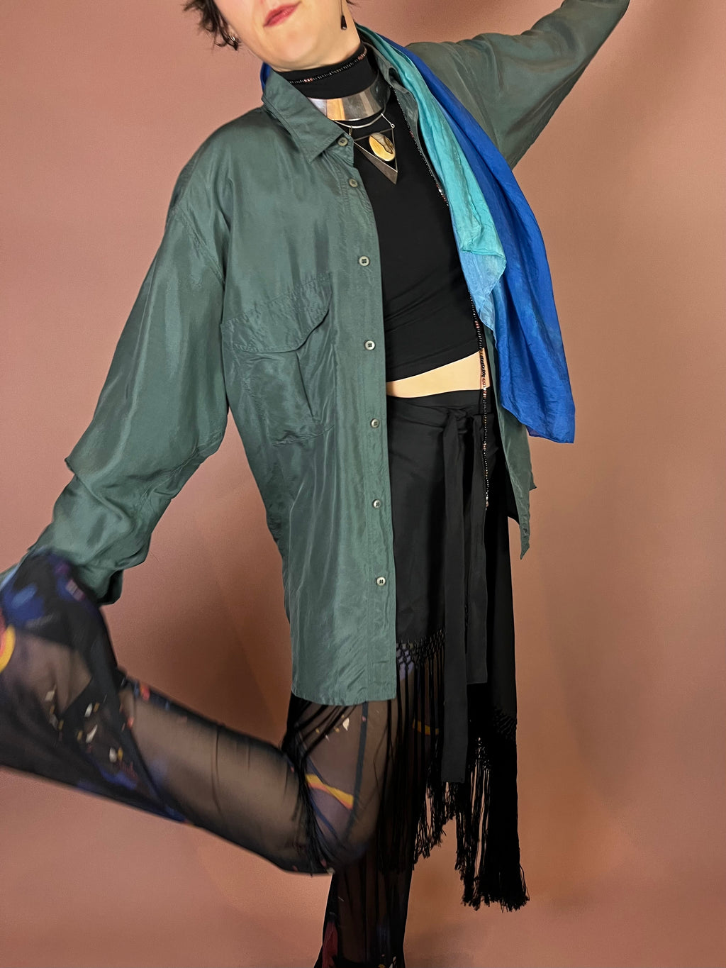 Seidenbluse Flaschengrün Oversized Gr. XL