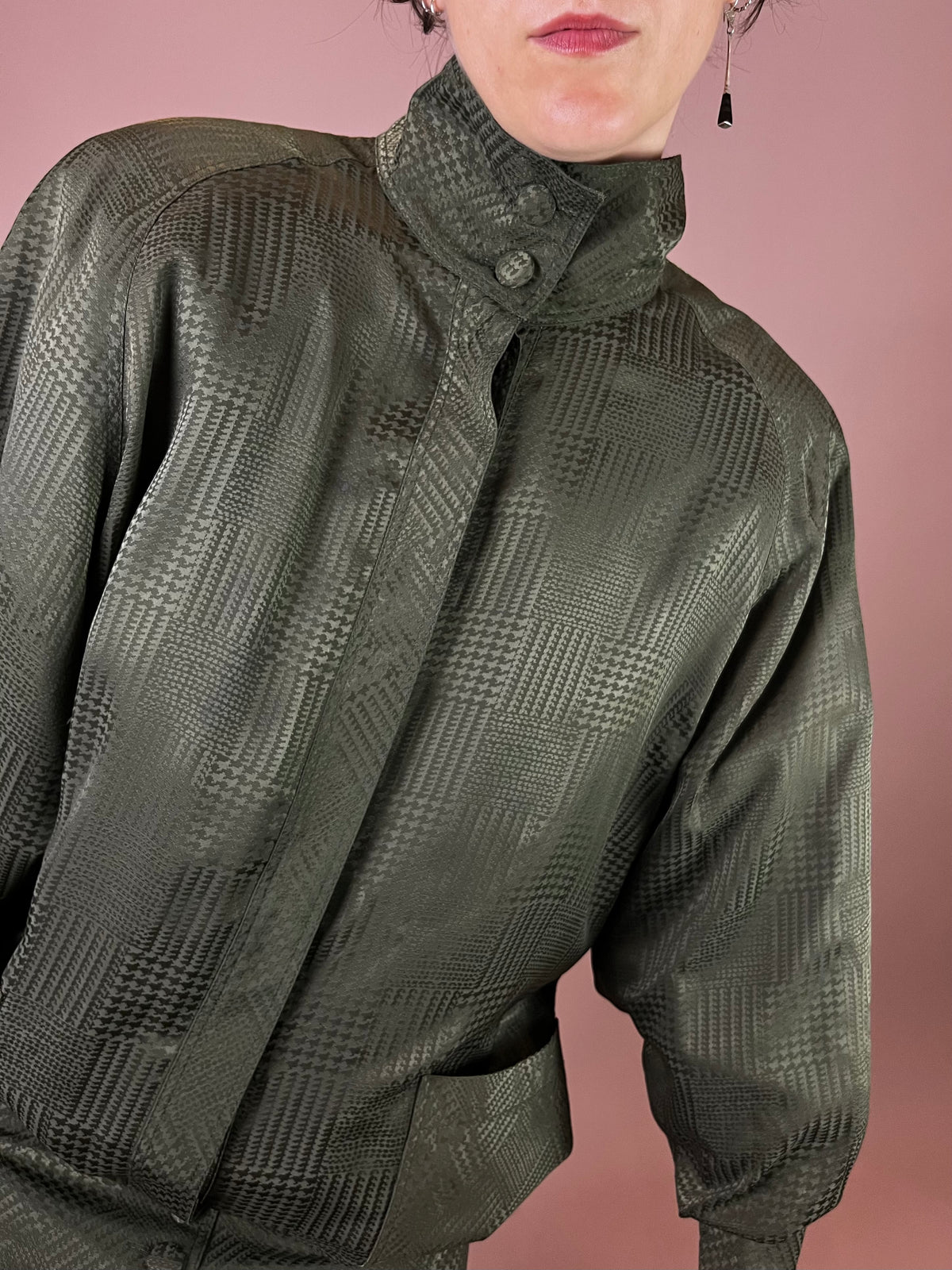 Jacke Hahnentritt Oliv Wattiert Fledermausärmel Gr. 40/42