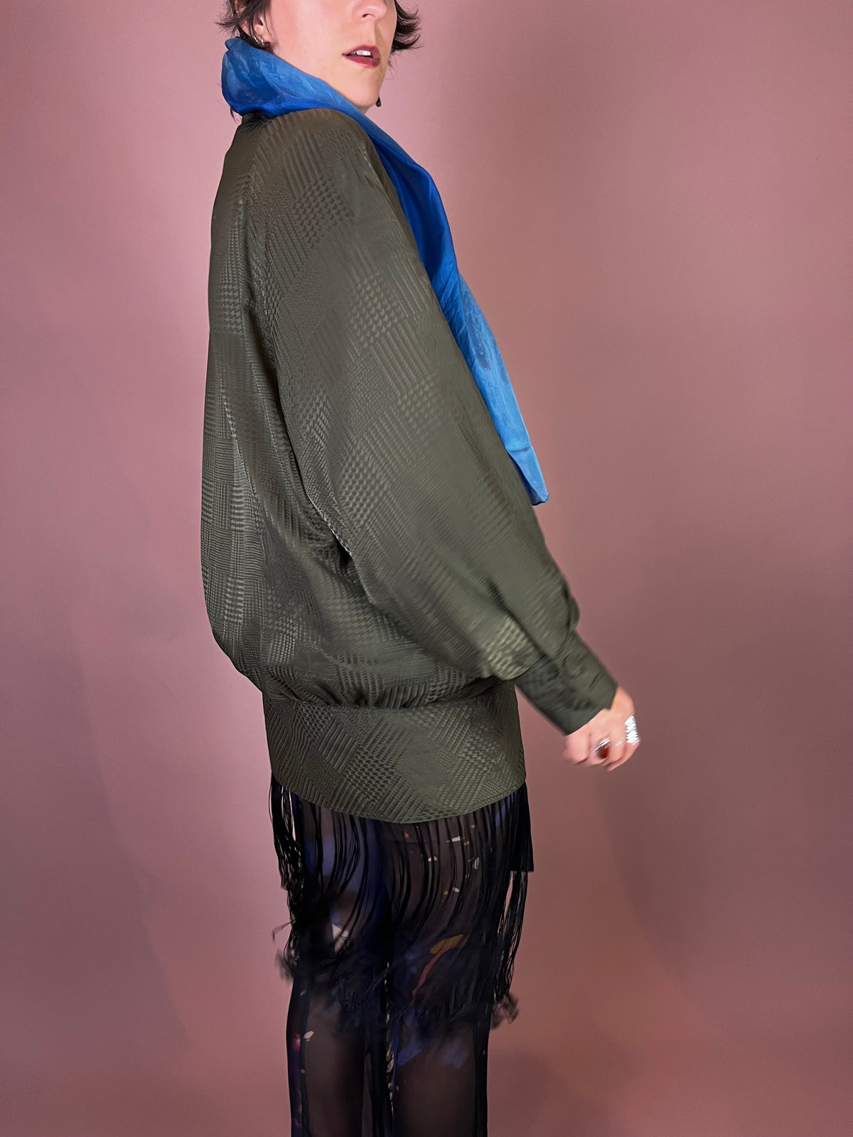 Jacke Hahnentritt Oliv Wattiert Fledermausärmel Gr. 40/42