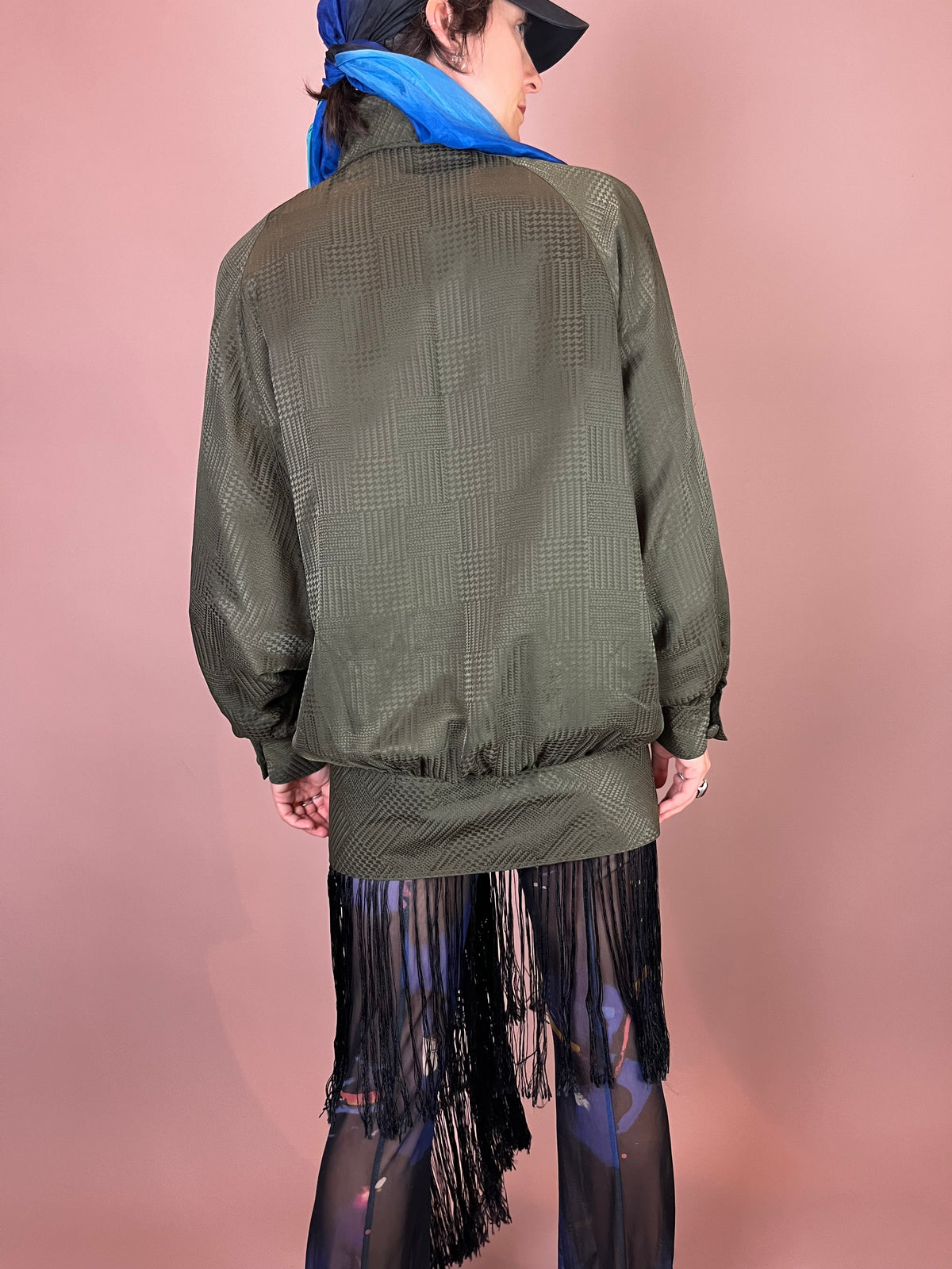 Jacke Hahnentritt Oliv Wattiert Fledermausärmel Gr. 40/42