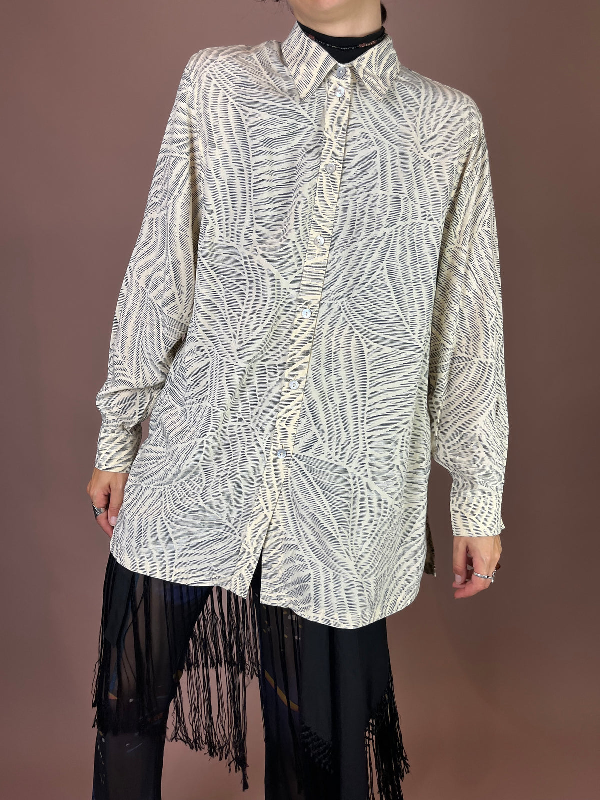 Bluse Creme Grafikprint Oversized Gr. 42/42