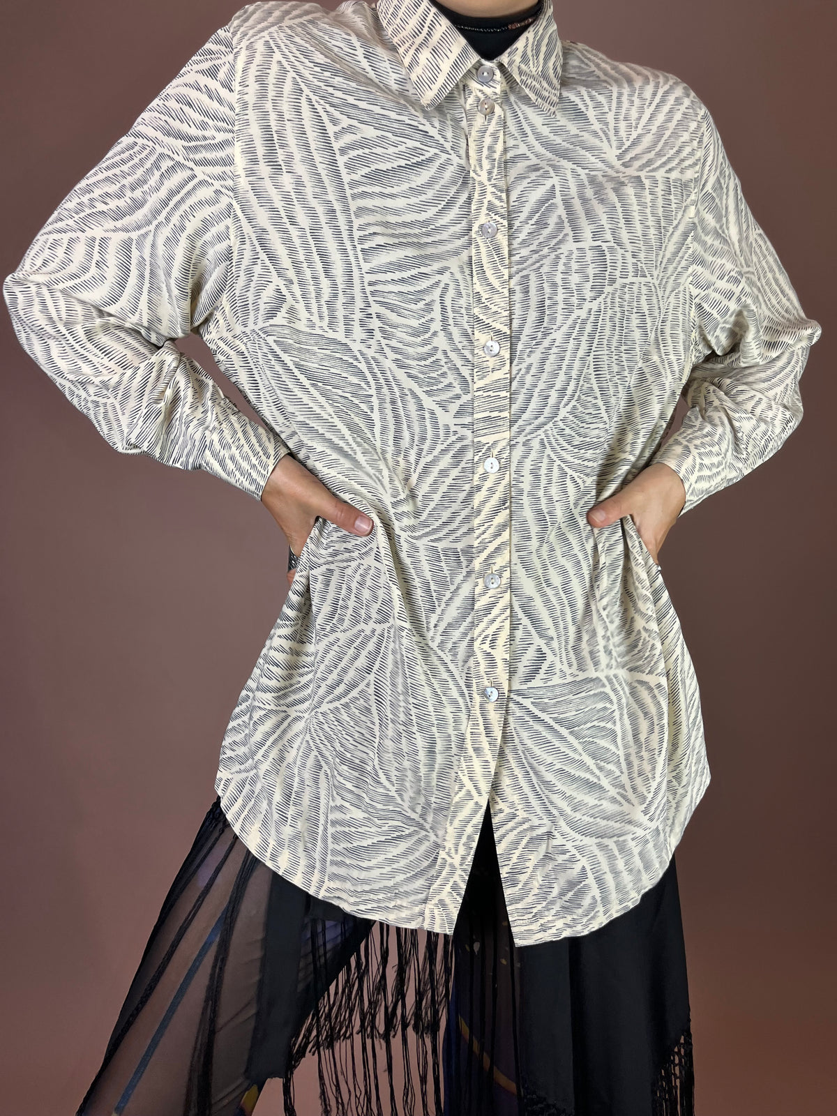 Bluse Creme Grafikprint Oversized Gr. 42/42