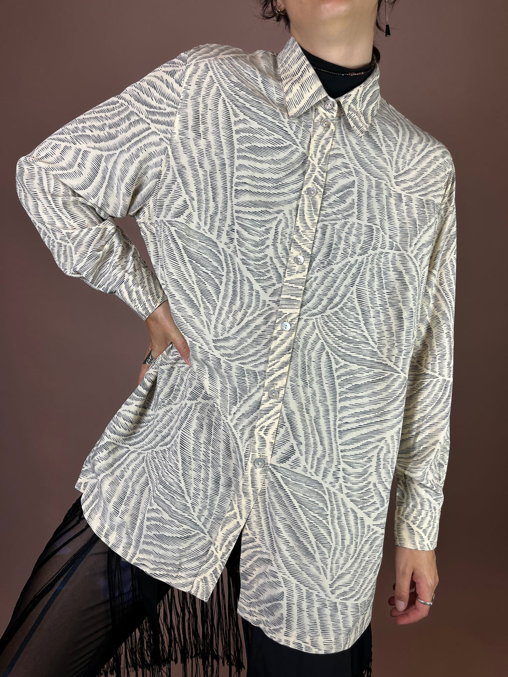 Bluse Creme Grafikprint Oversized Gr. 42/42