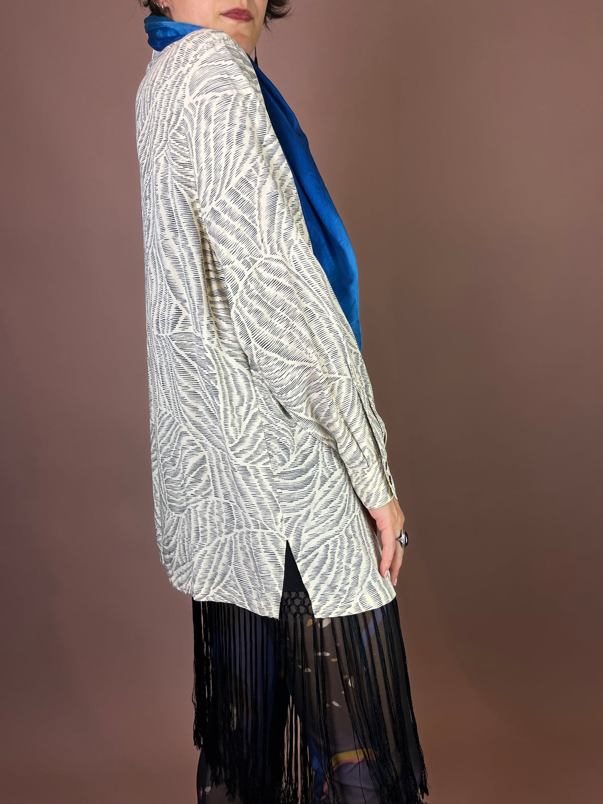 Bluse Creme Grafikprint Oversized Gr. 42/42
