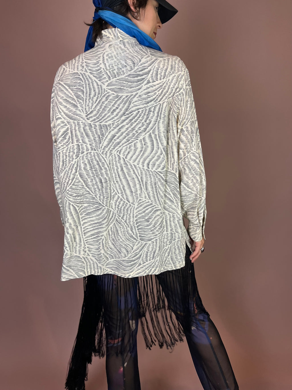 Bluse Creme Grafikprint Oversized Gr. 42/42