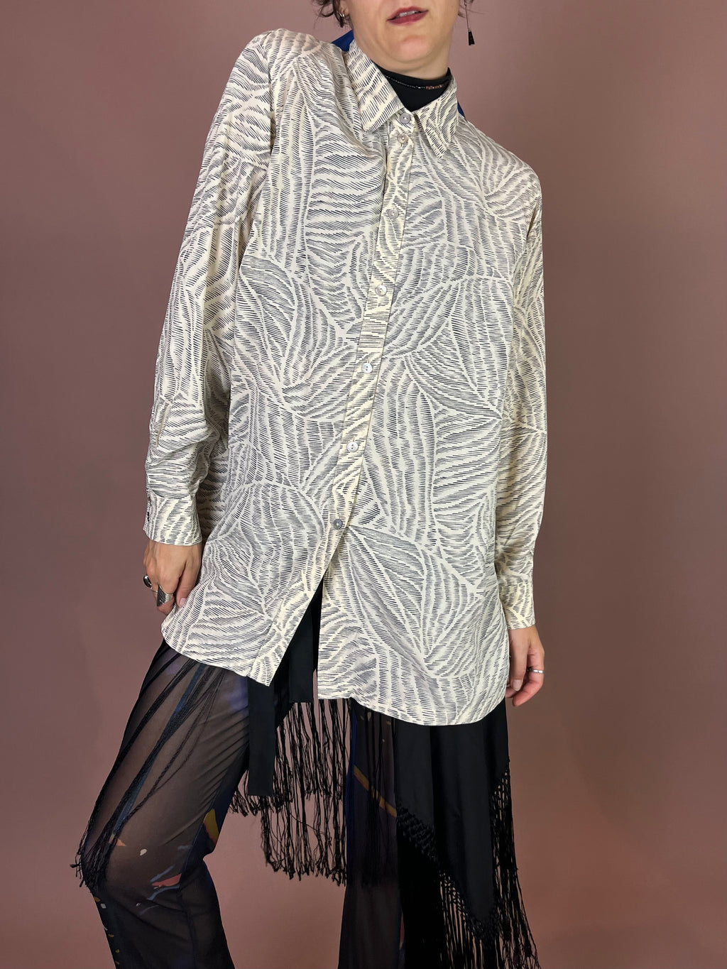 Bluse Creme Grafikprint Oversized Gr. 42/42