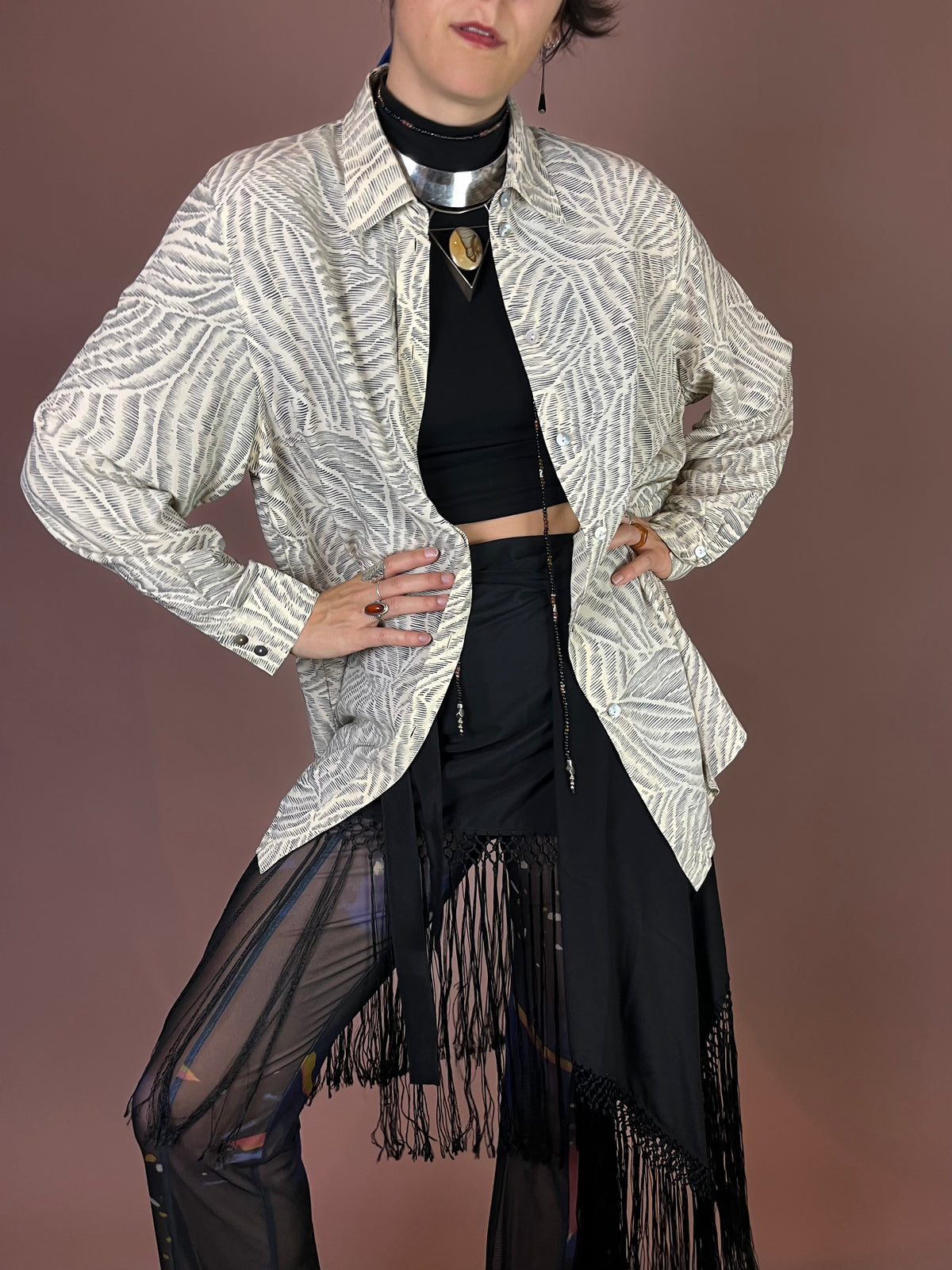 Bluse Creme Grafikprint Oversized Gr. 42/42