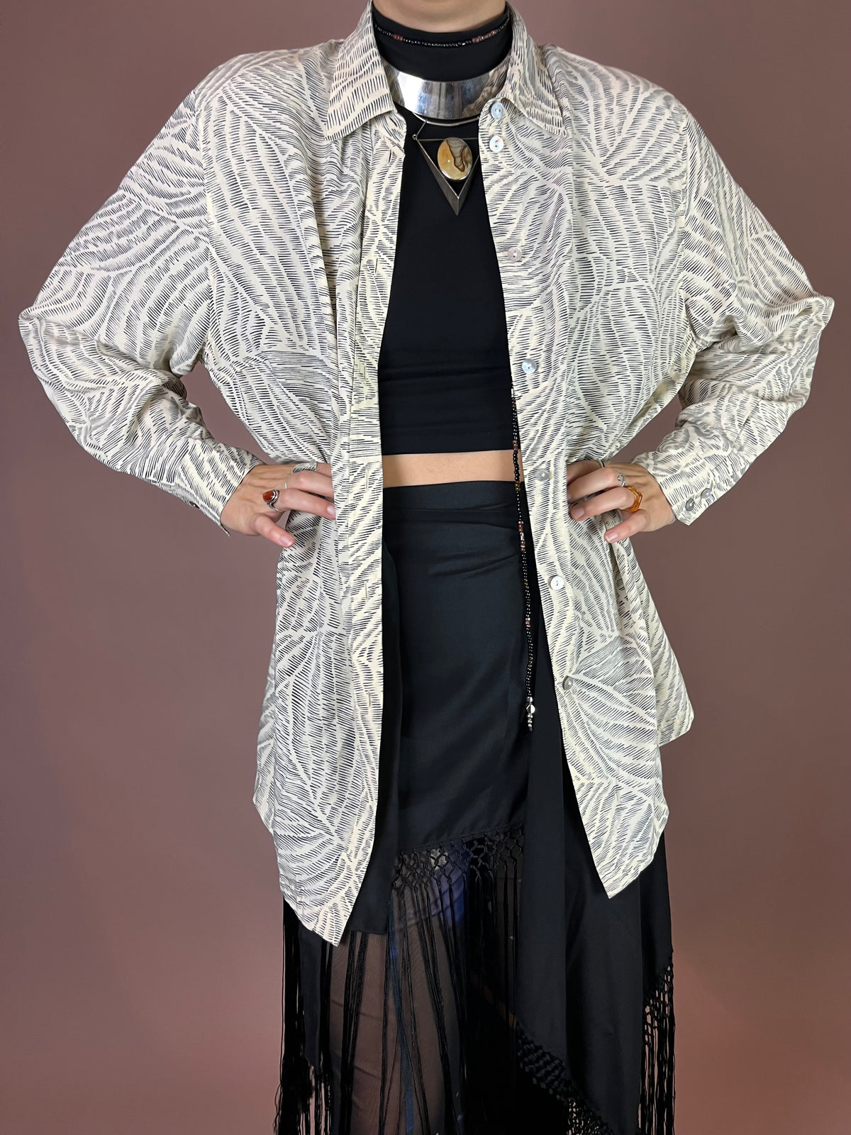 Bluse Creme Grafikprint Oversized Gr. 42/42