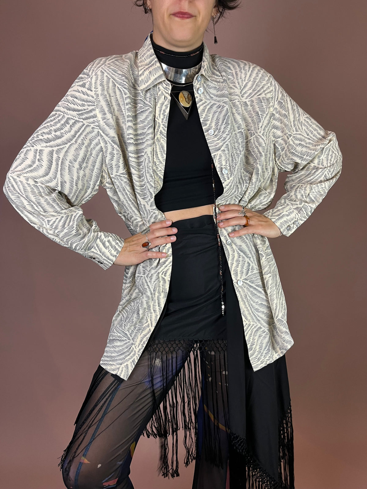 Bluse Creme Grafikprint Oversized Gr. 42/42
