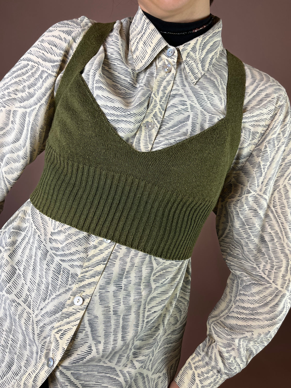 Strick Bustier Khaki Leinenmix Rodier 90er Gr. 38