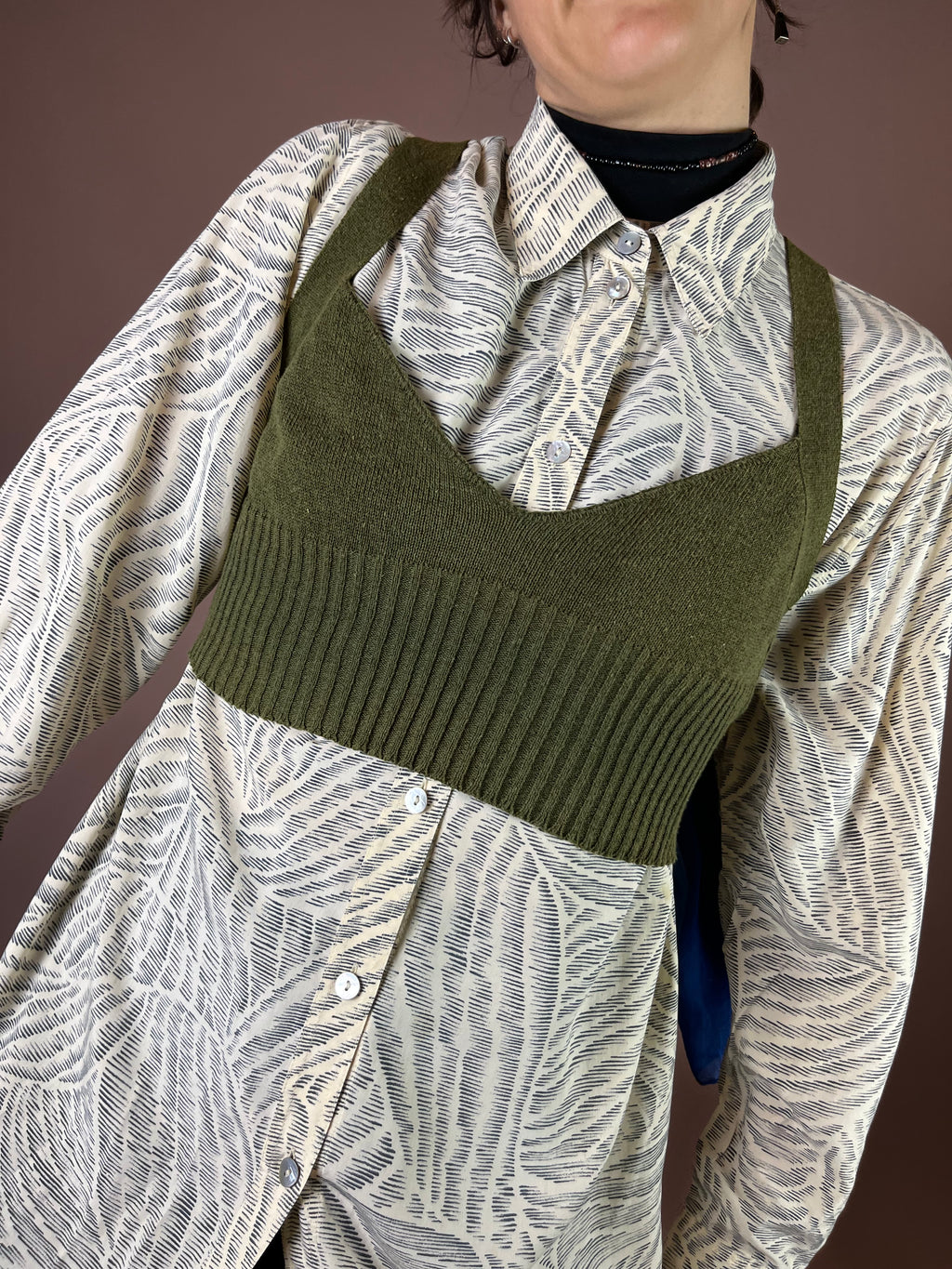 Strick Bustier Khaki Leinenmix Rodier 90er Gr. 38