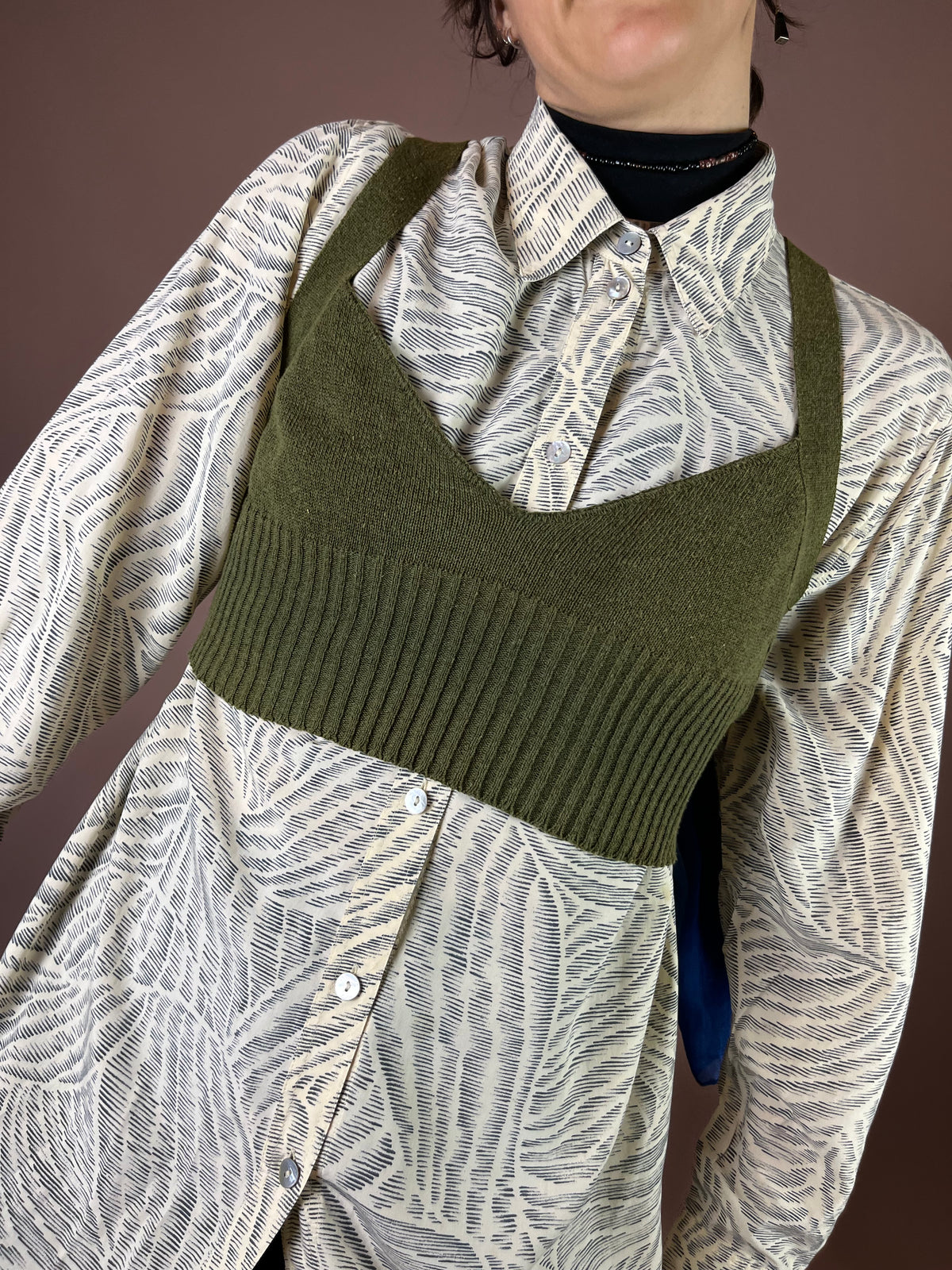Strick Bustier Khaki Leinenmix Rodier 90er Gr. 38