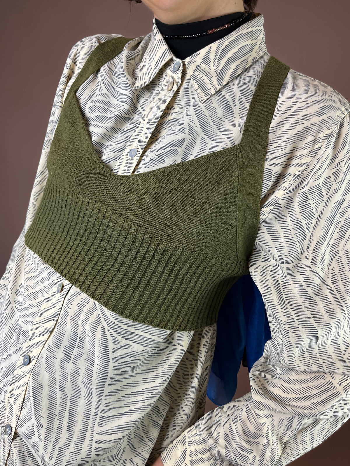 Strick Bustier Khaki Leinenmix Rodier 90er Gr. 38