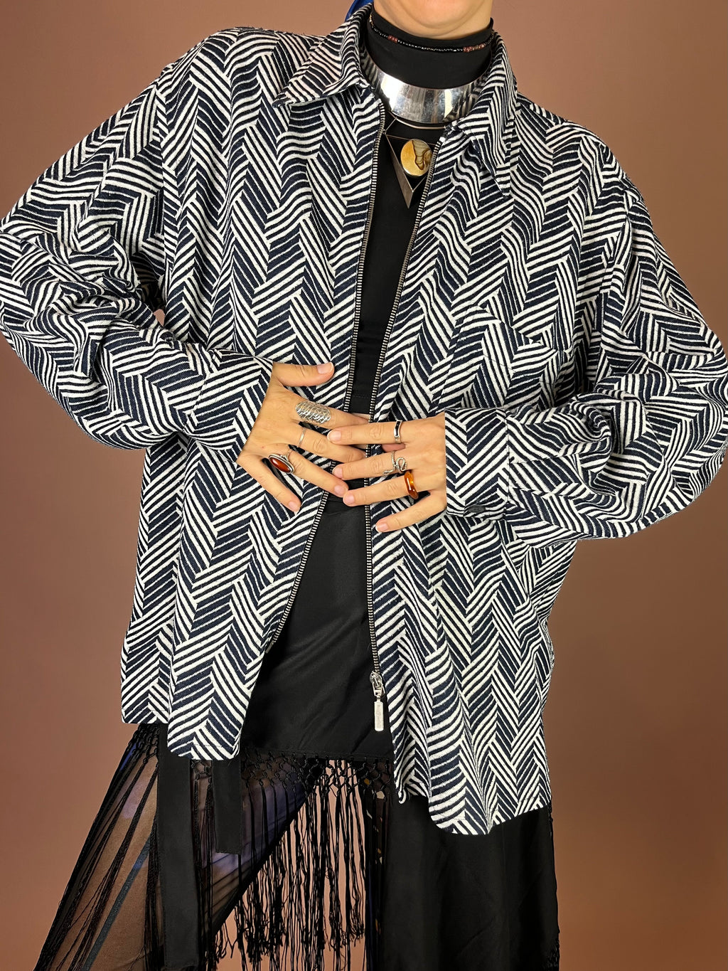 Cardigan Zebra Zickzack Strick Reißverschluss Gr. M