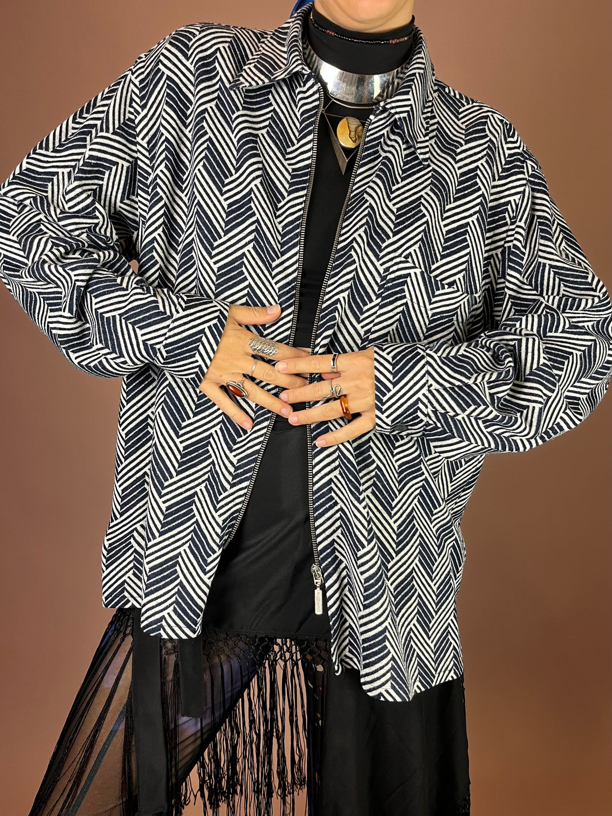 Cardigan Zebra Zickzack Strick Reißverschluss Gr. M