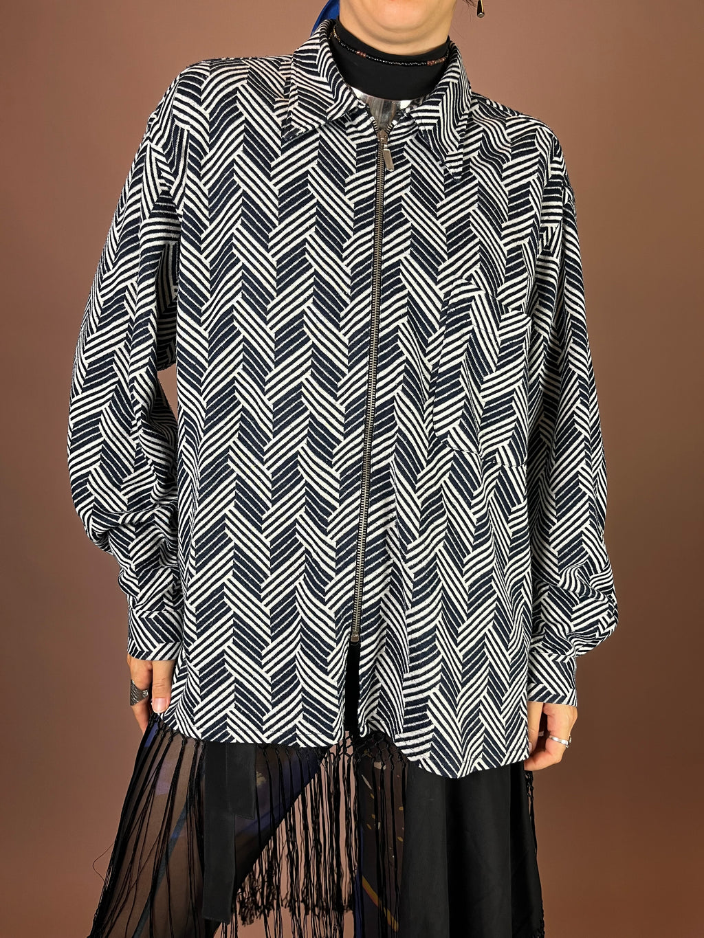 Cardigan Zebra Zickzack Strick Reißverschluss Gr. M