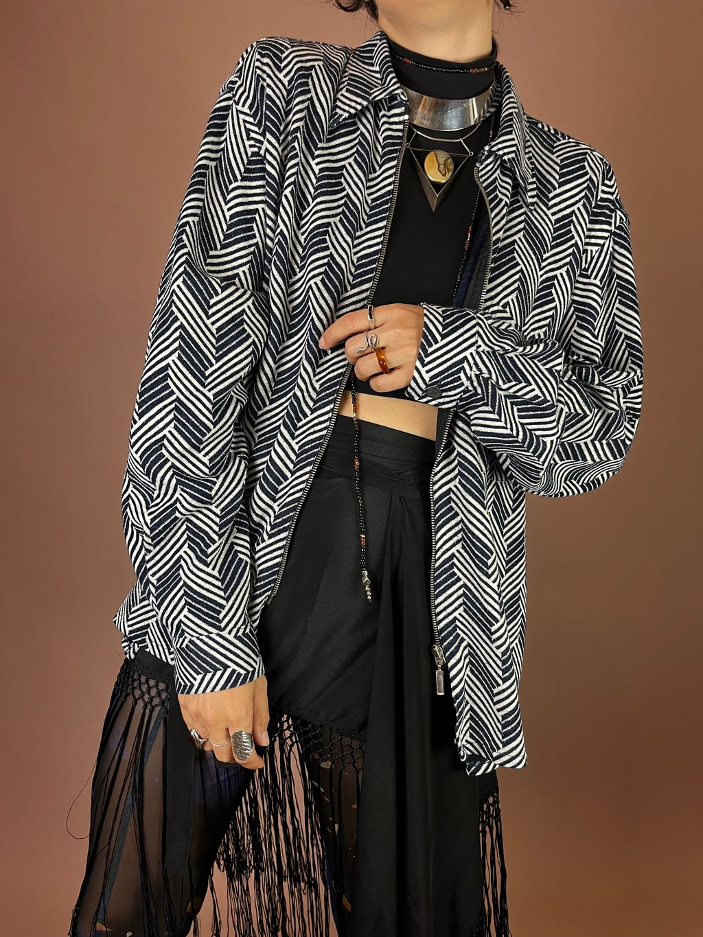 Cardigan Zebra Zickzack Strick Reißverschluss Gr. M