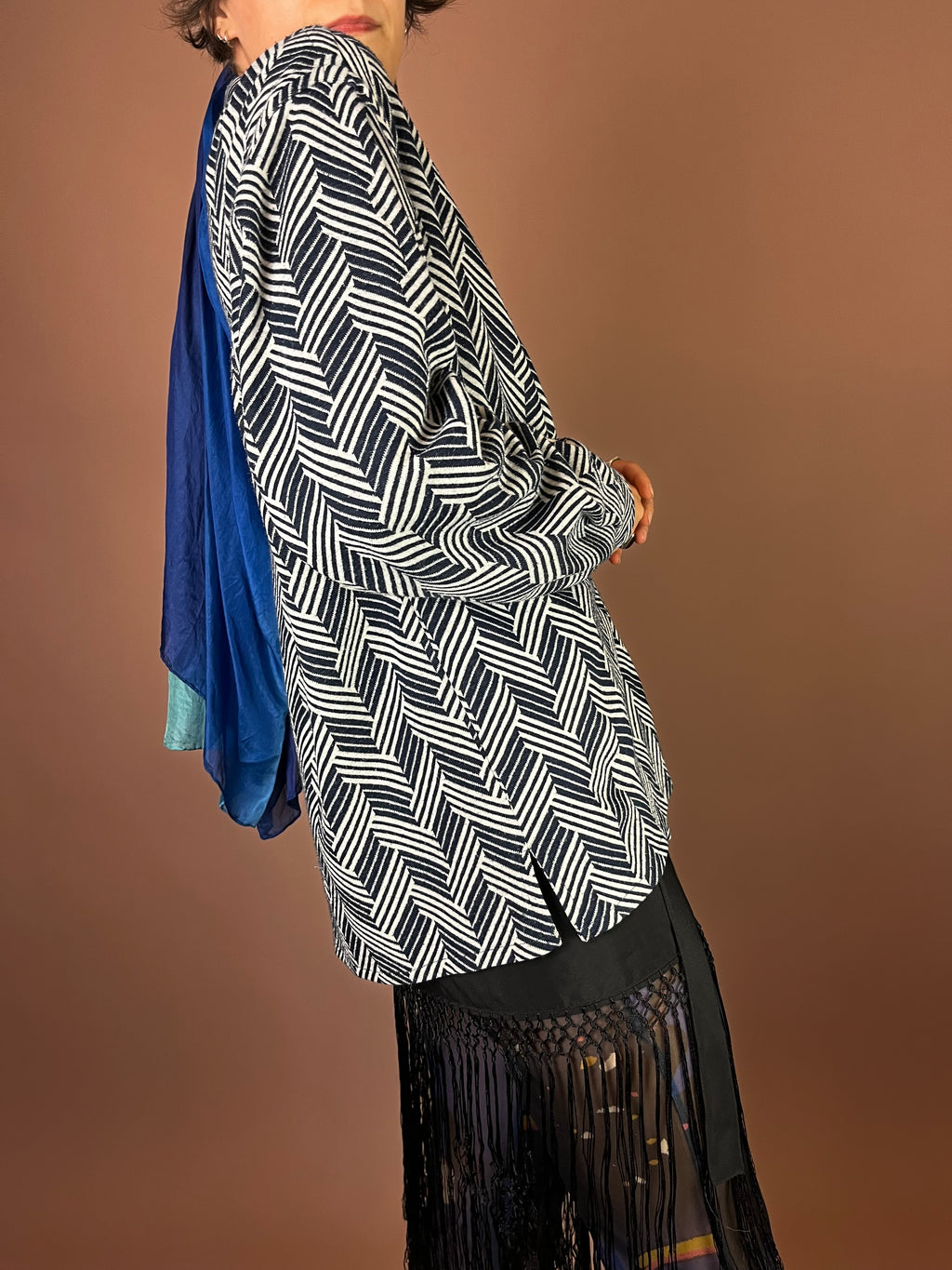 Cardigan Zebra Zickzack Strick Reißverschluss Gr. M