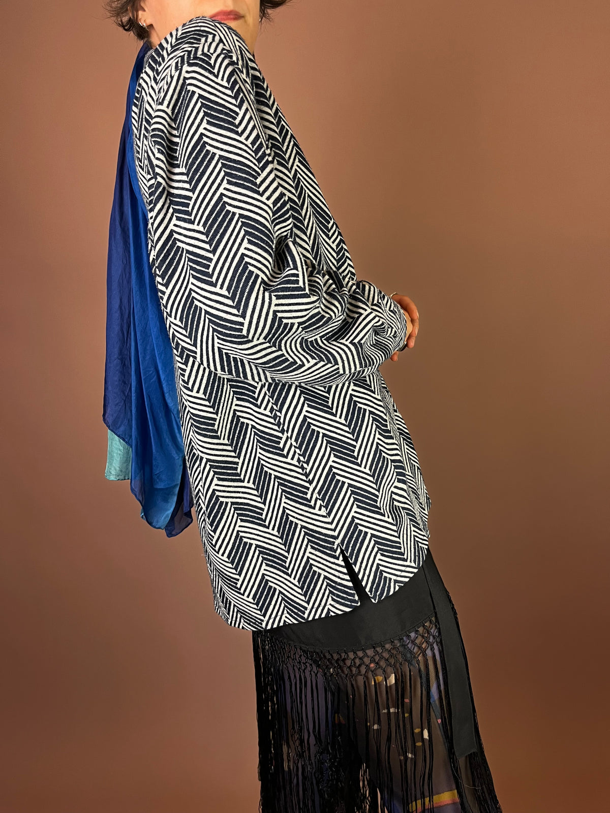 Cardigan Zebra Zickzack Strick Reißverschluss Gr. M