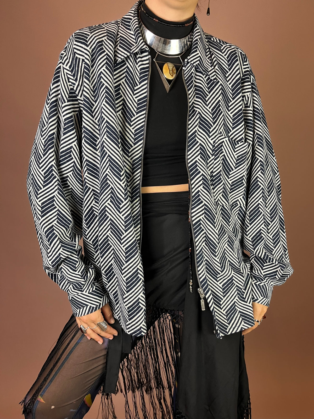 Cardigan Zebra Zickzack Strick Reißverschluss Gr. M