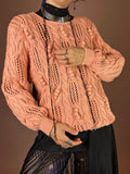 Strickpullover Lachs Zopfmuster Baumwolle Gr. 40/42