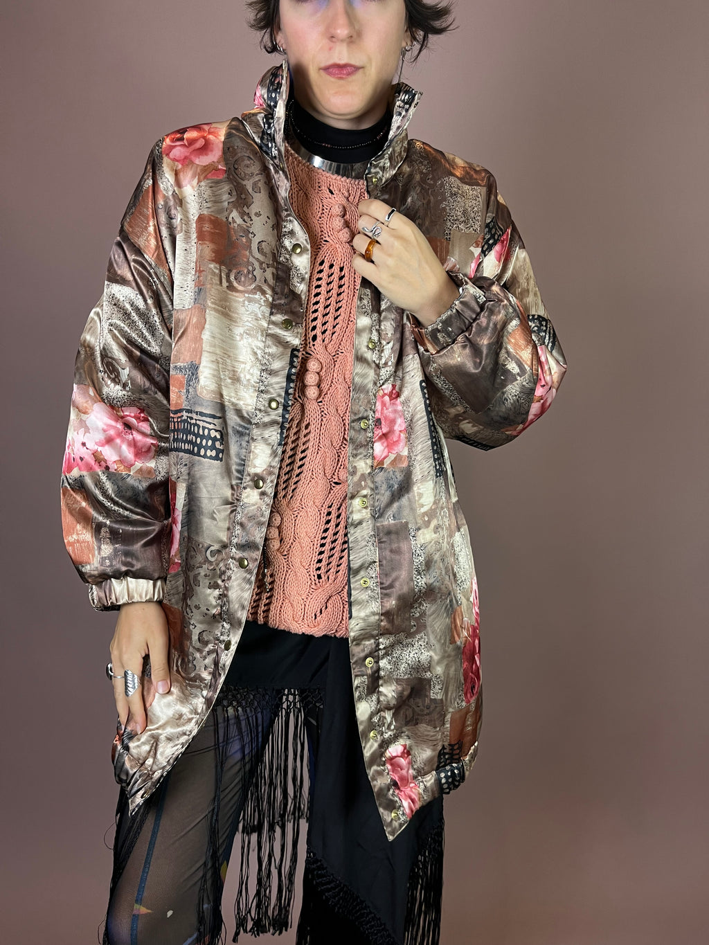 Satin Jacke Rosenprint Patchwork Shirley Gr.